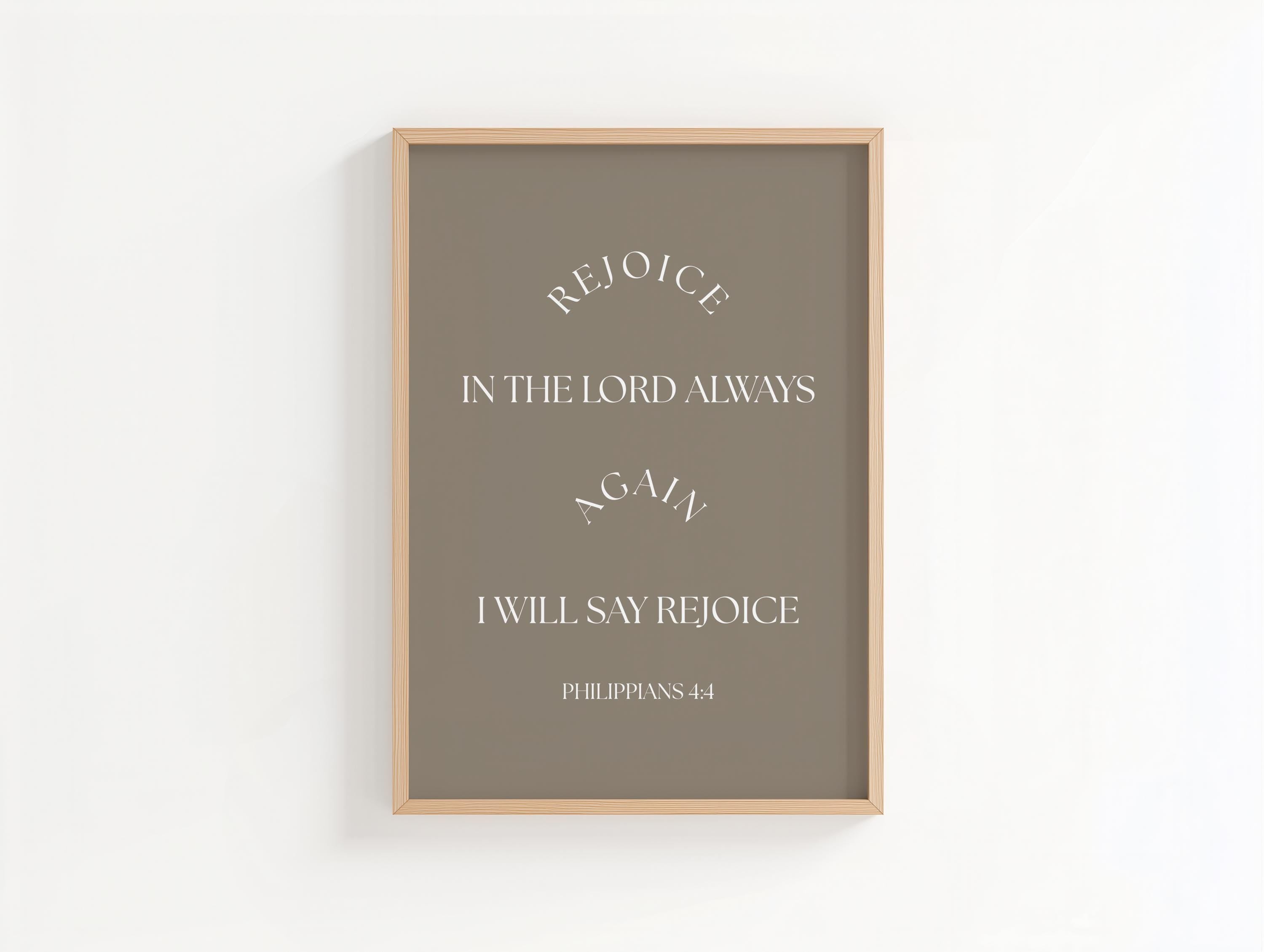 Brown Christian Wall Art, Rejoice Philippians 4 Bible Verse Print, Digital Download