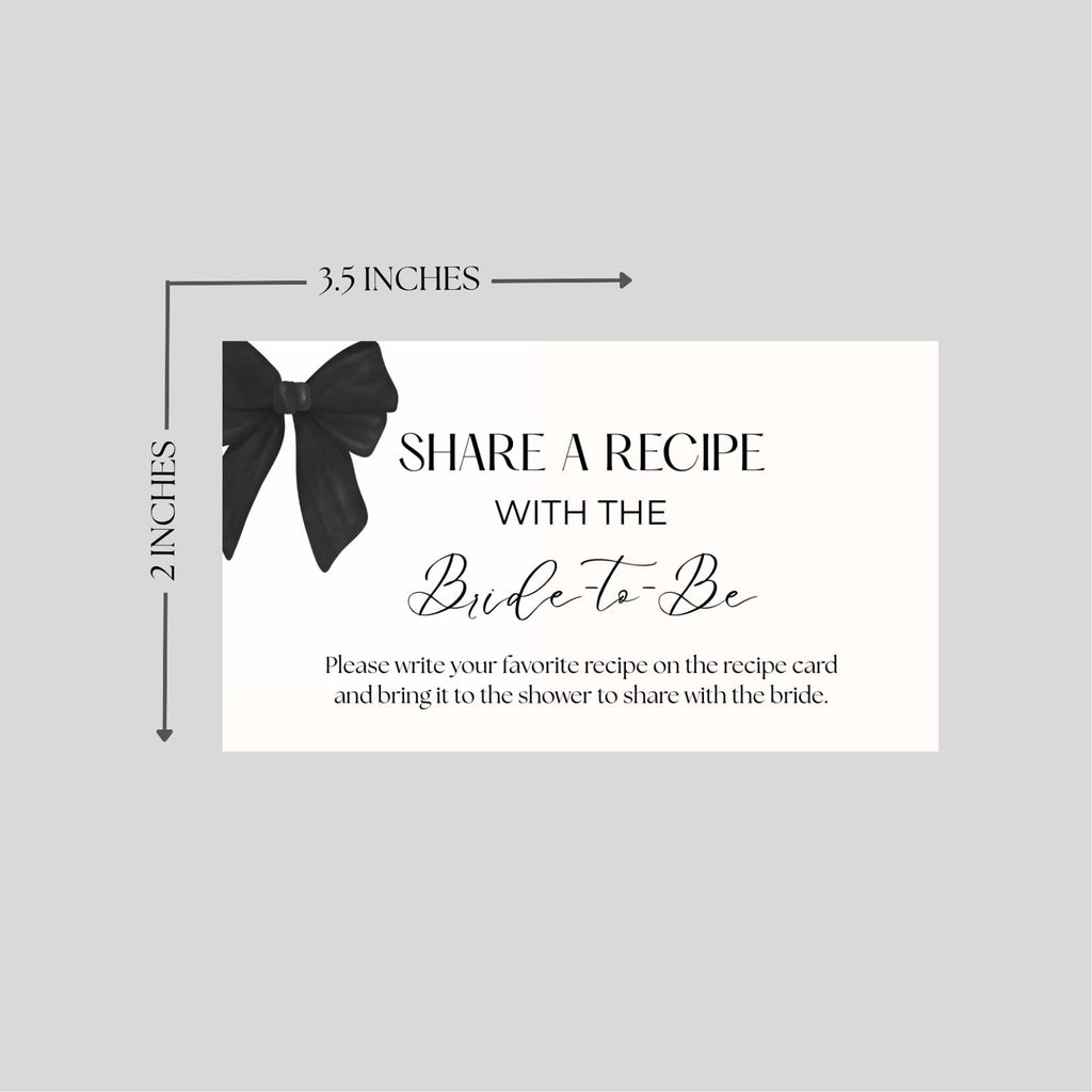 Tying the Knot Bridal Shower Bundle: Black Bow Invitation Recipe Card, Editable Canva Template