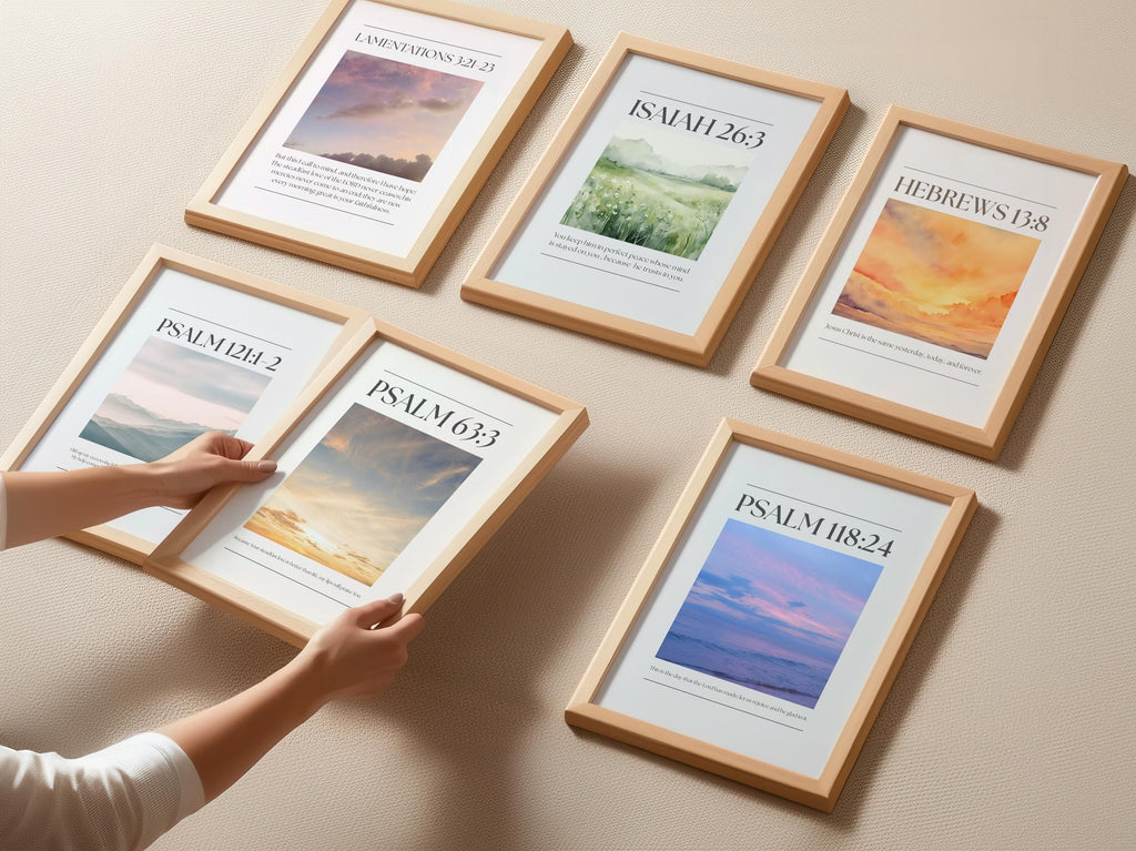 Printable Christian Wall Art Set of 6, Colorful Bible Verse Print Bundle, Digital Download