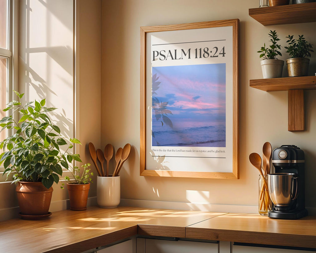 Purple Christian Wall Art, Minimalist Psalm Bible Verse Quote Poster Print, Digital Download