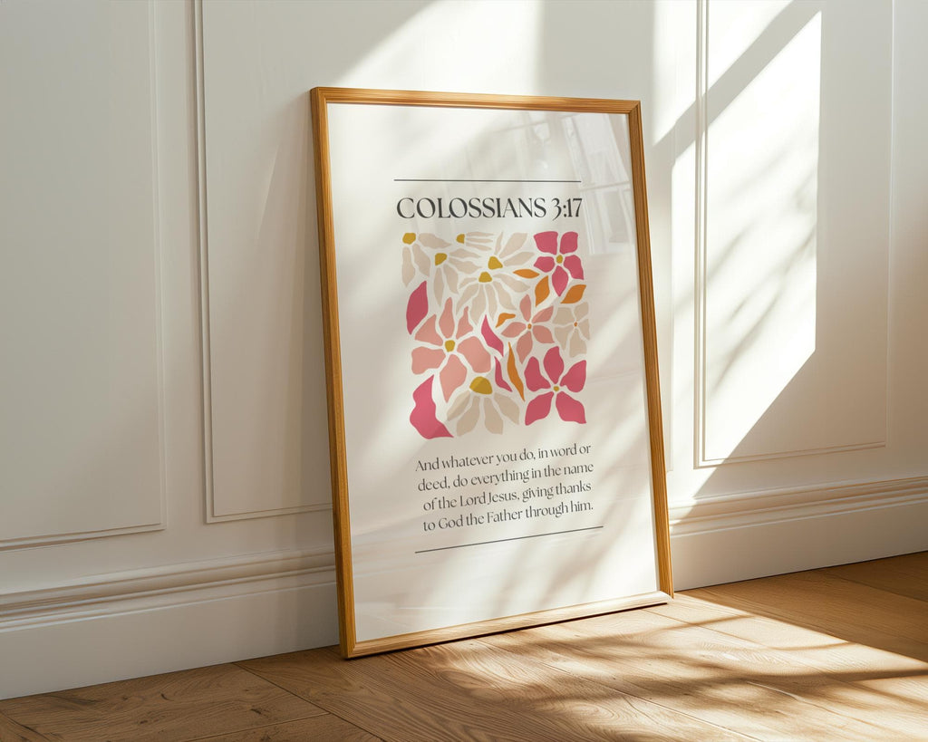 Pink Christian Wall Art, Colossians Bible Verse Print for Bedroom Dorm, Digital Download