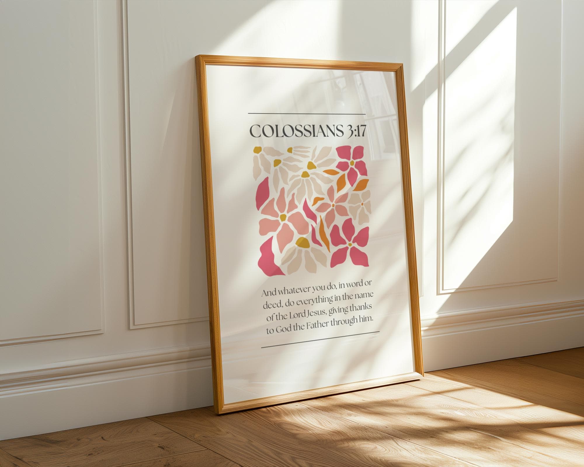 Pink Christian Wall Art, Colossians Bible Verse Print for Bedroom Dorm, Digital Download