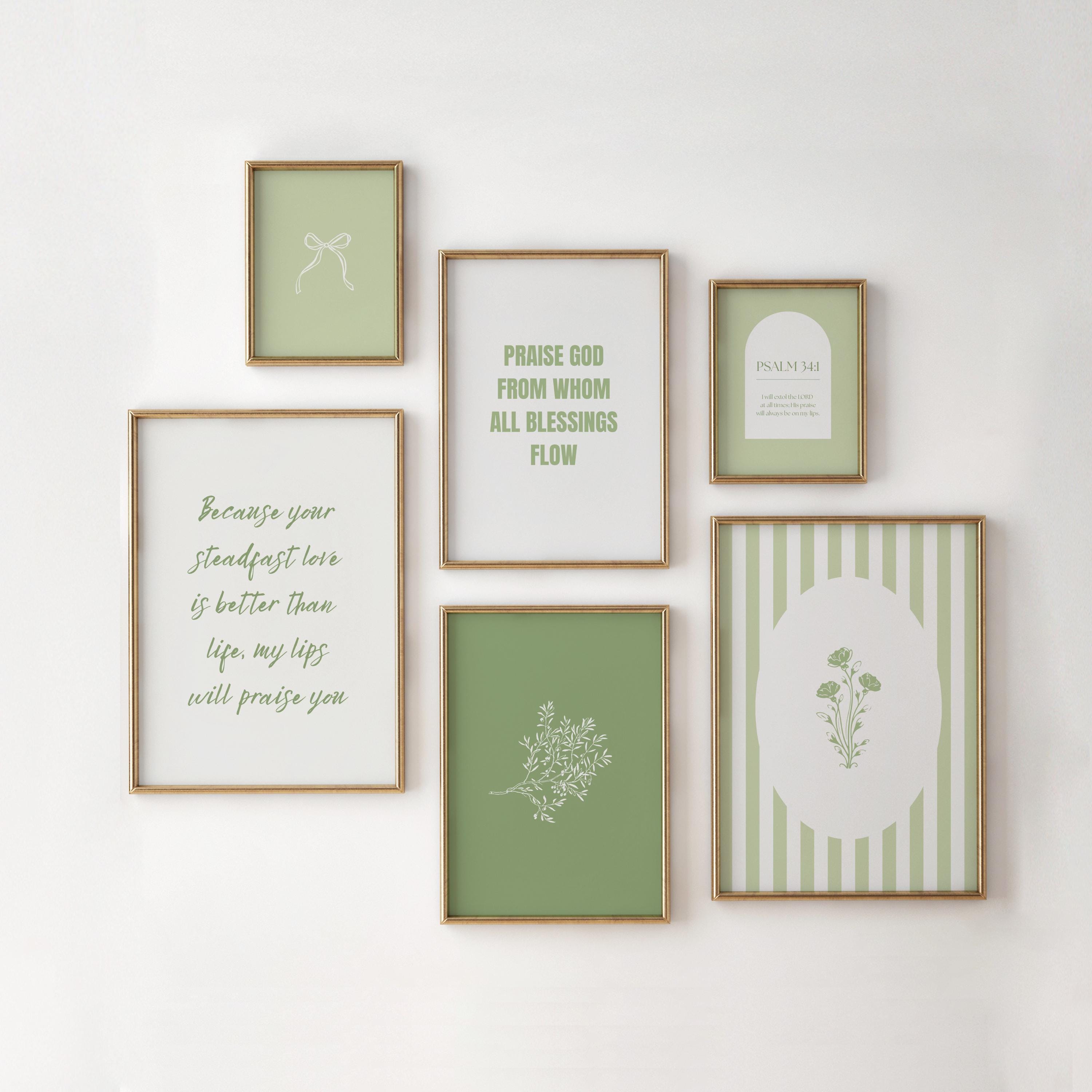 Christian Wall Art Bundle Modern, Bible Verse Wall Print Set Sage Green, Digital Download