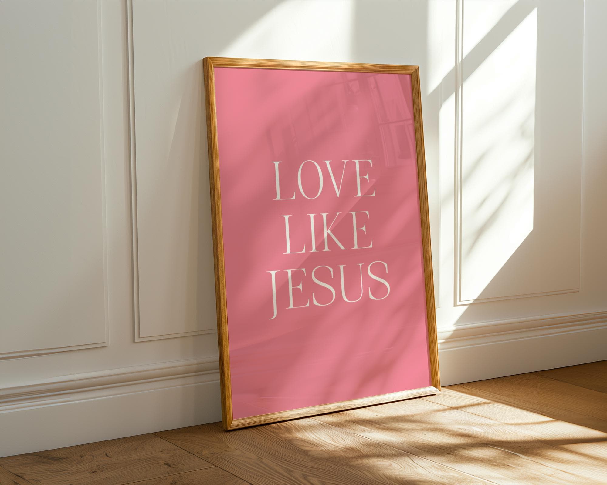 Pink Christian Wall Art, Love Like Jesus Poster Print for Bedroom Dorm, Digital Download