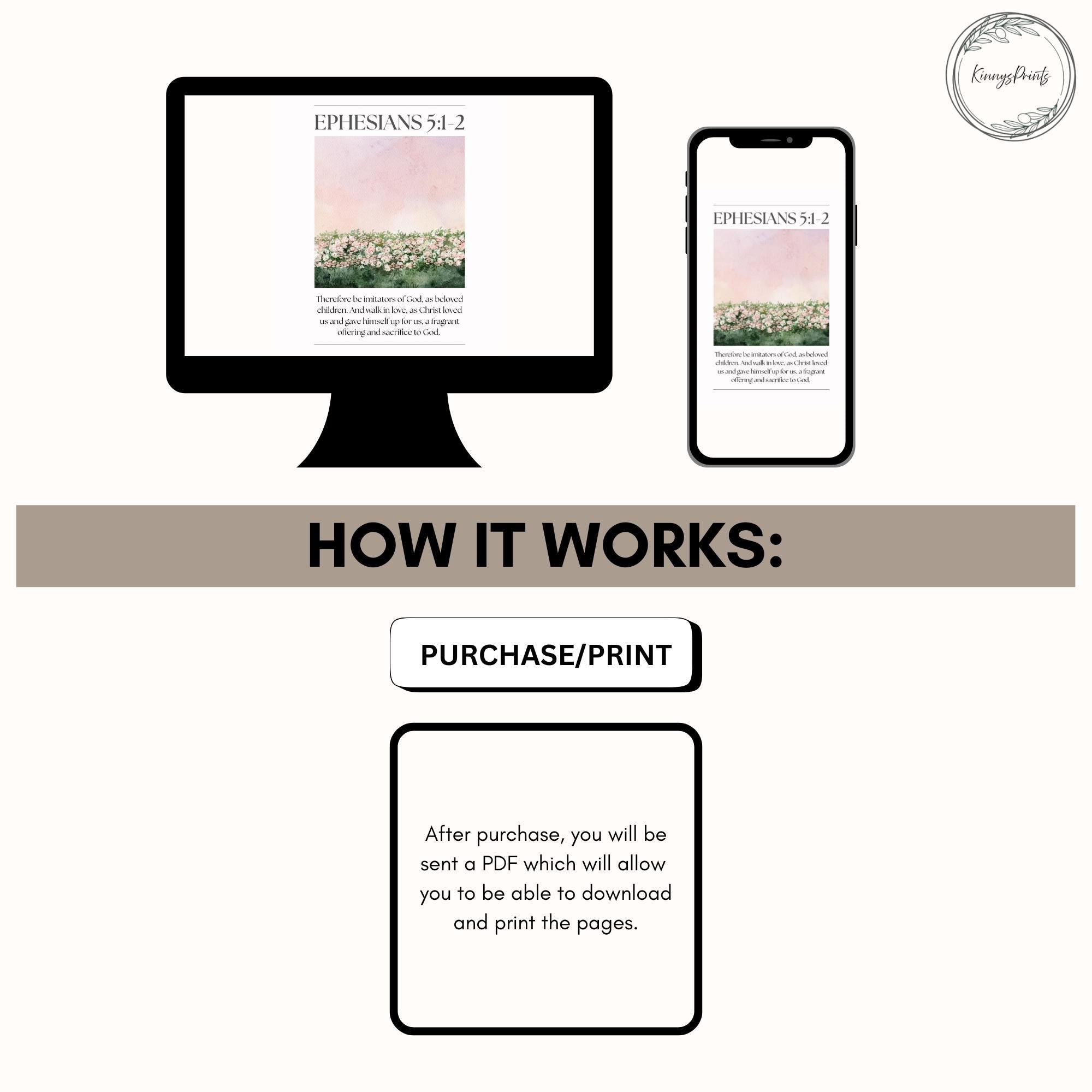 Ephesians 5 Christian Wall Art, Pink Bible Verse Quote Poster Prints, Digital Download