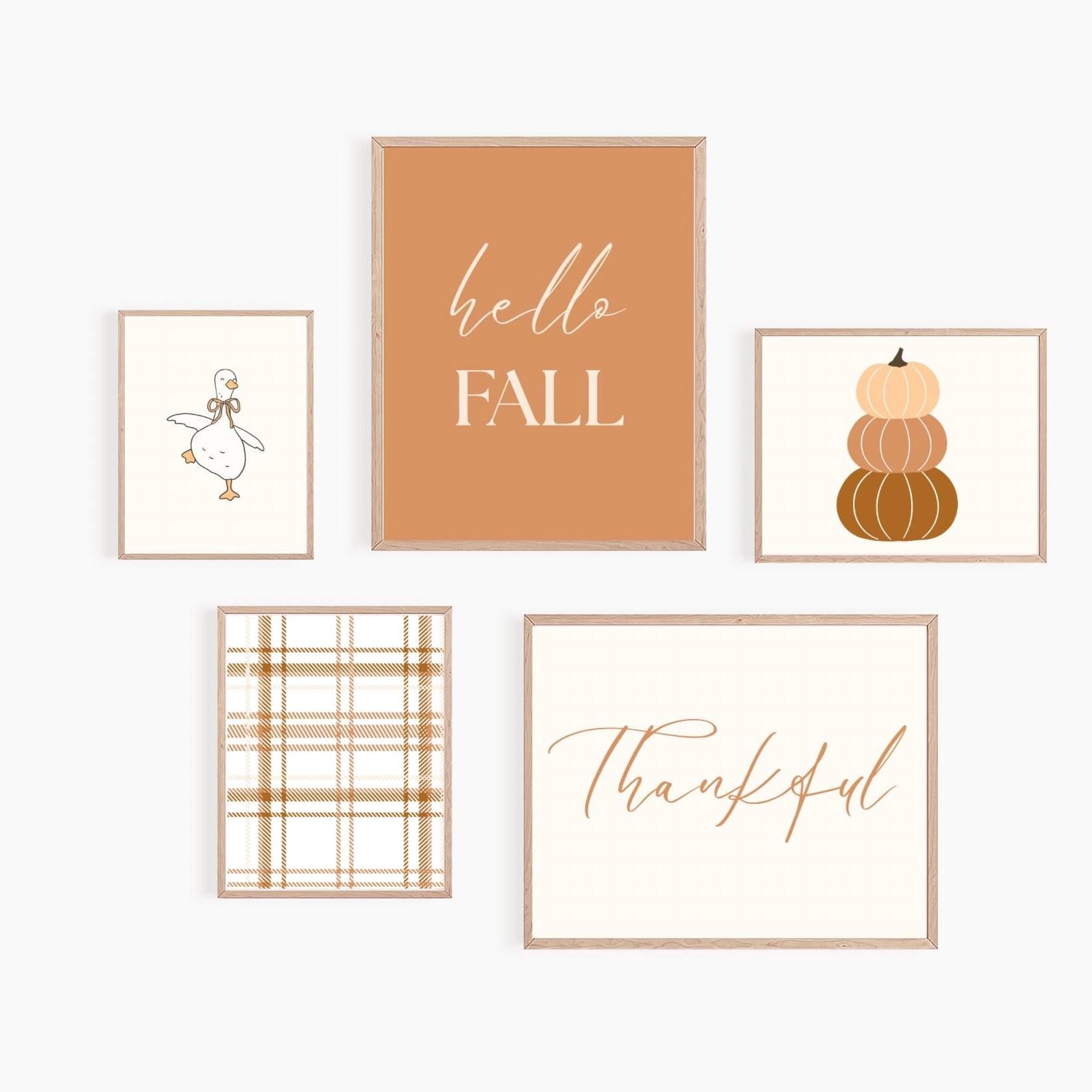 Printable Fall Wall Art, Orange Pumpkin Wall Poster Print Set (Digital Download)