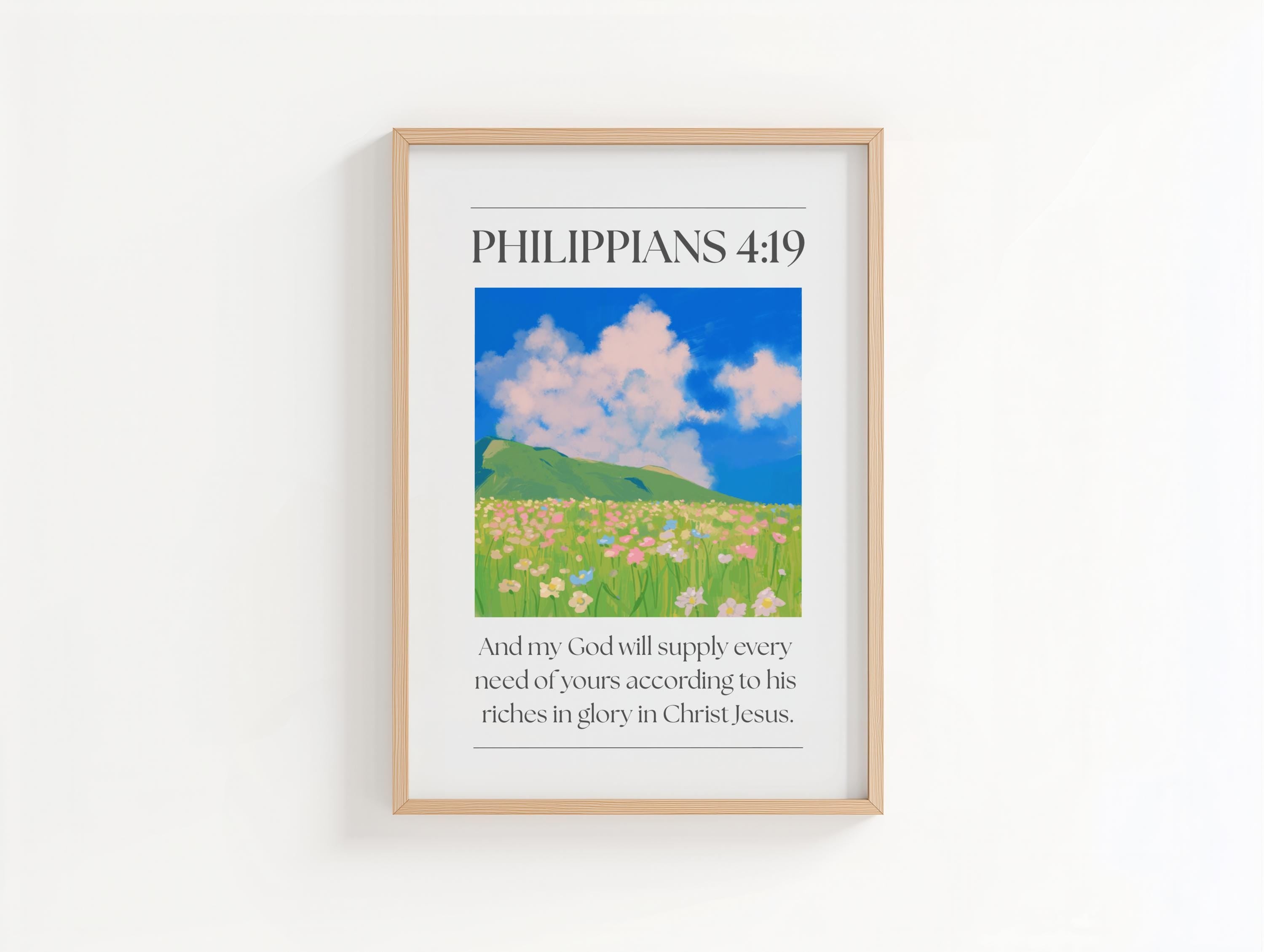 Floral Christian Wall Art, Pink Philippians 4 Bible Verse Quote Poster Print, Digital Download