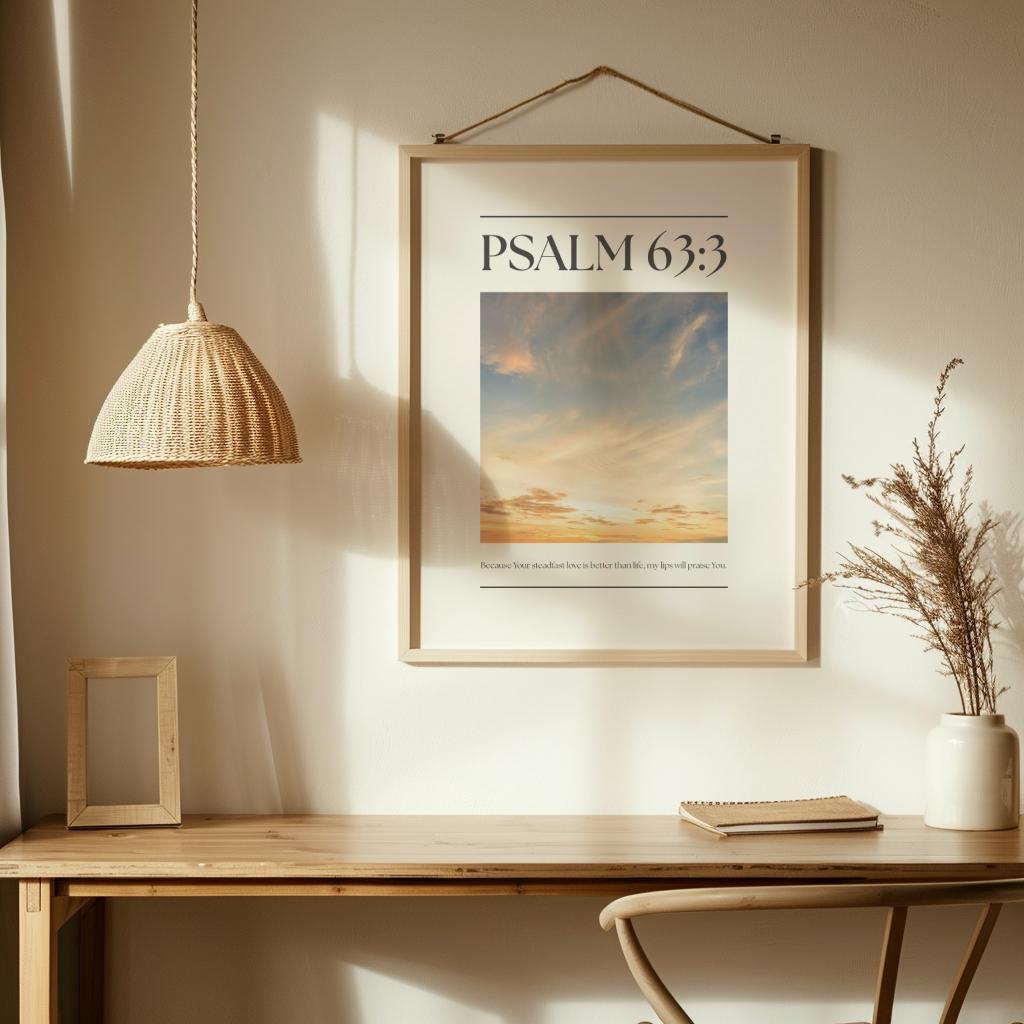 Yellow Christian Wall Art, Psalm Bible Verse Quote Poster Print, Digital Download