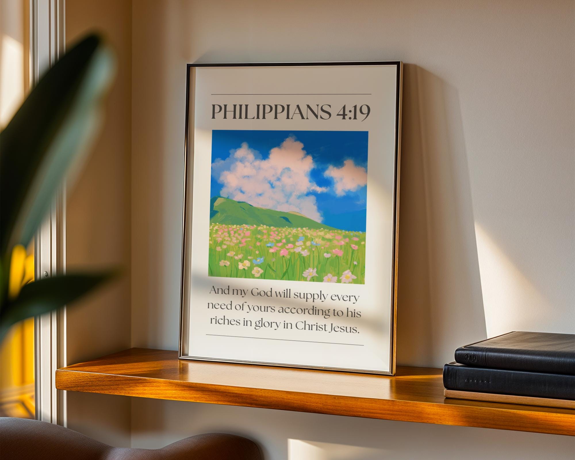 Floral Christian Wall Art, Pink Philippians 4 Bible Verse Quote Poster Print, Digital Download