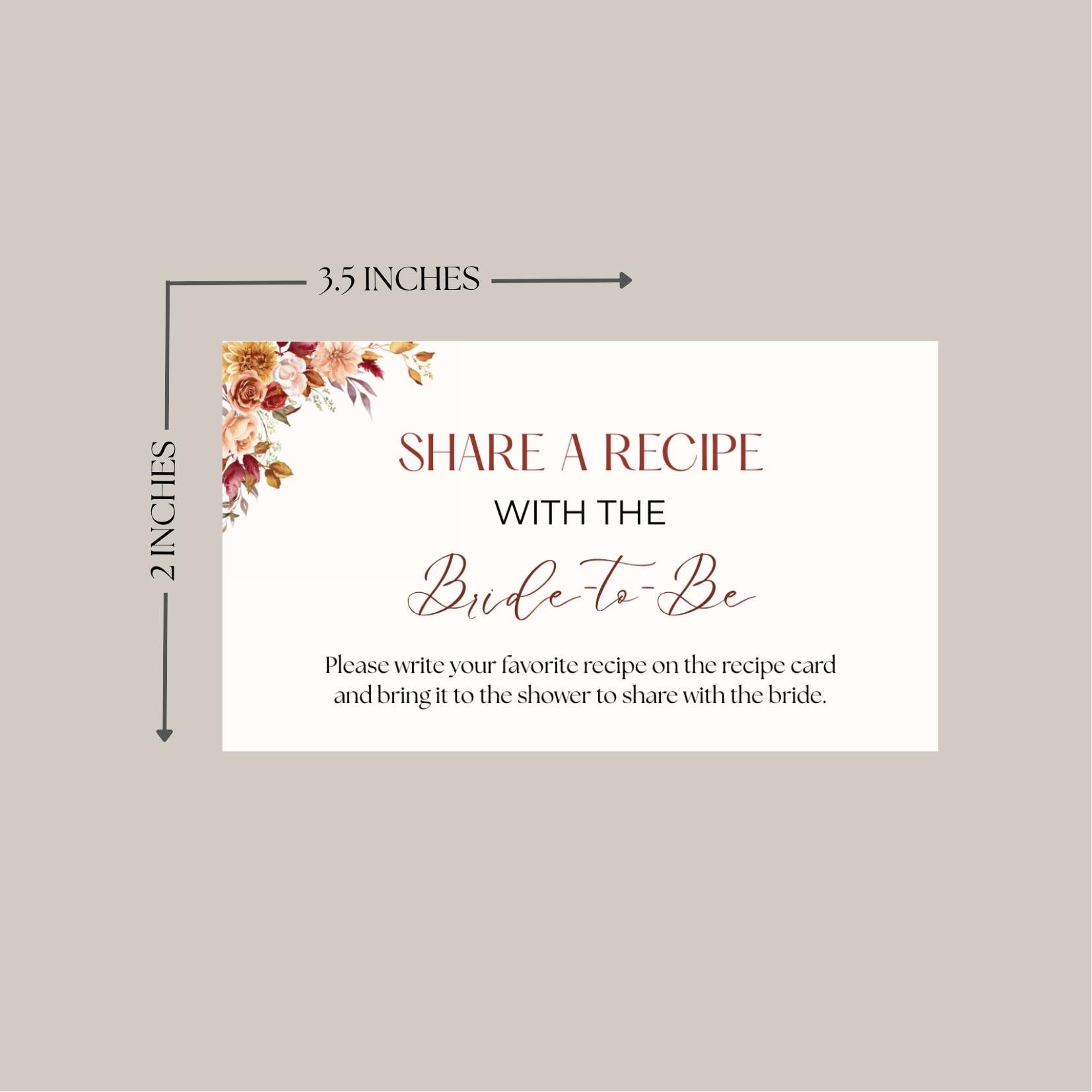 Falling in Love Bridal Shower Bundle: Fall Floral Invitation Recipe Card, Editable Canva Template