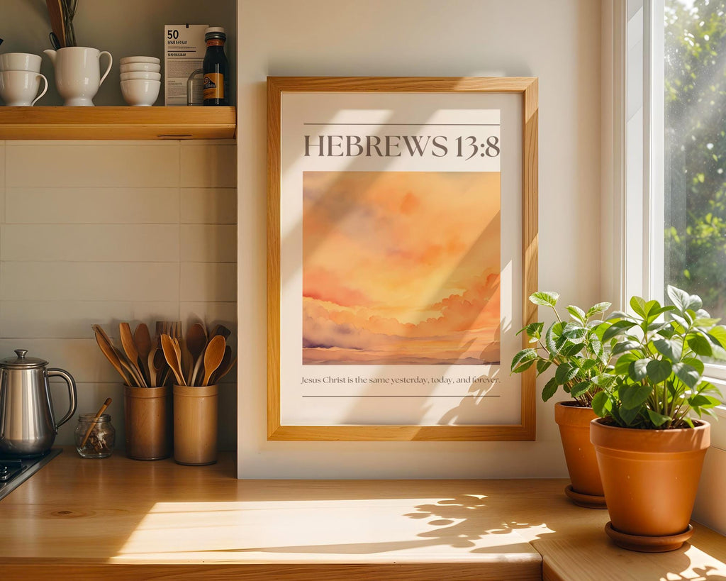 Orange Christian Wall Art, Hebrews 13 Bible Verse Quote Poster Print, Digital Download