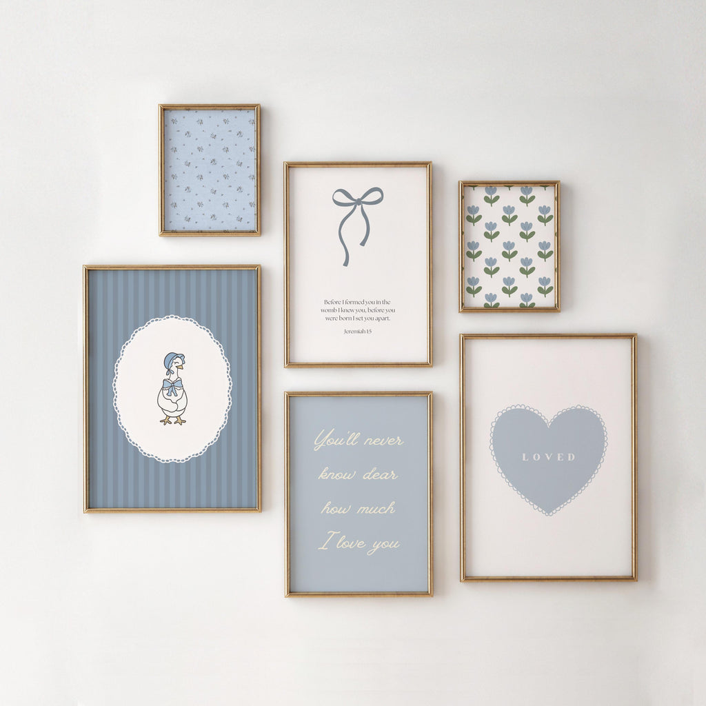 Christian Girl Nursery Wall Art, Printable Blue Vintage Bible Verse Quote Prints, Digital Download