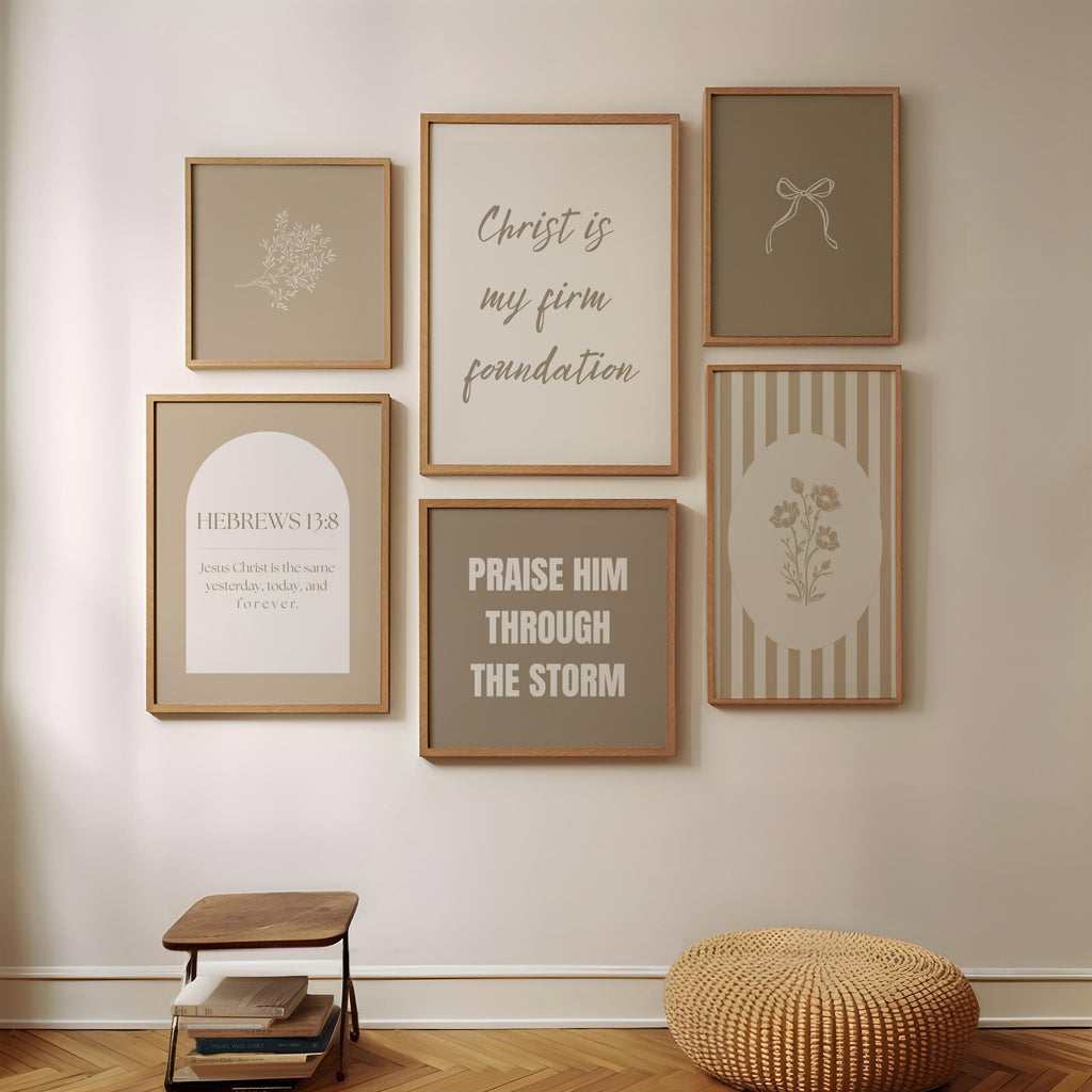 Brown Christian Wall Art Set, Bible Verse Quote Print For Bedroom Dorm, Digital Download