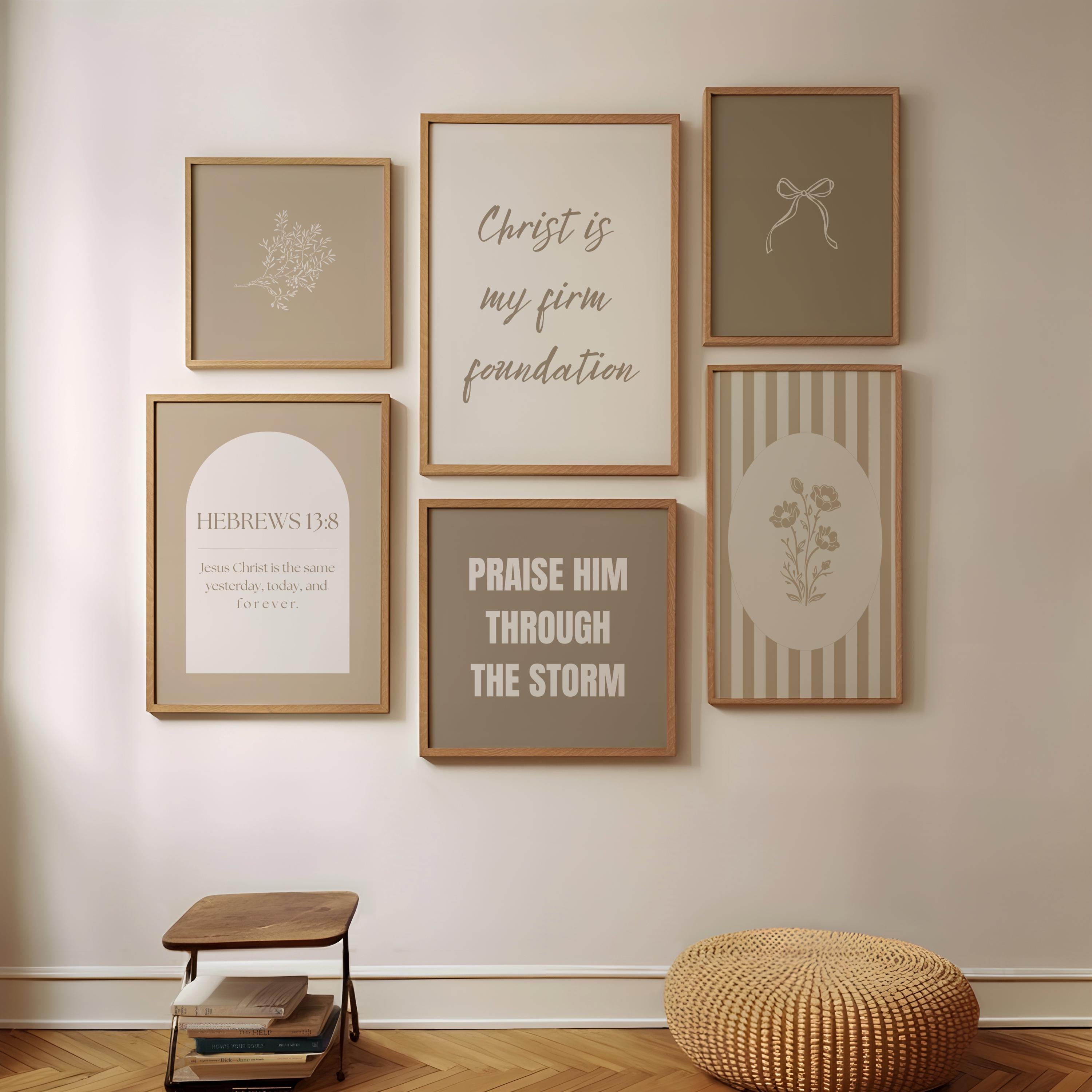 Brown Christian Wall Art Set, Bible Verse Quote Print For Bedroom Dorm, Digital Download