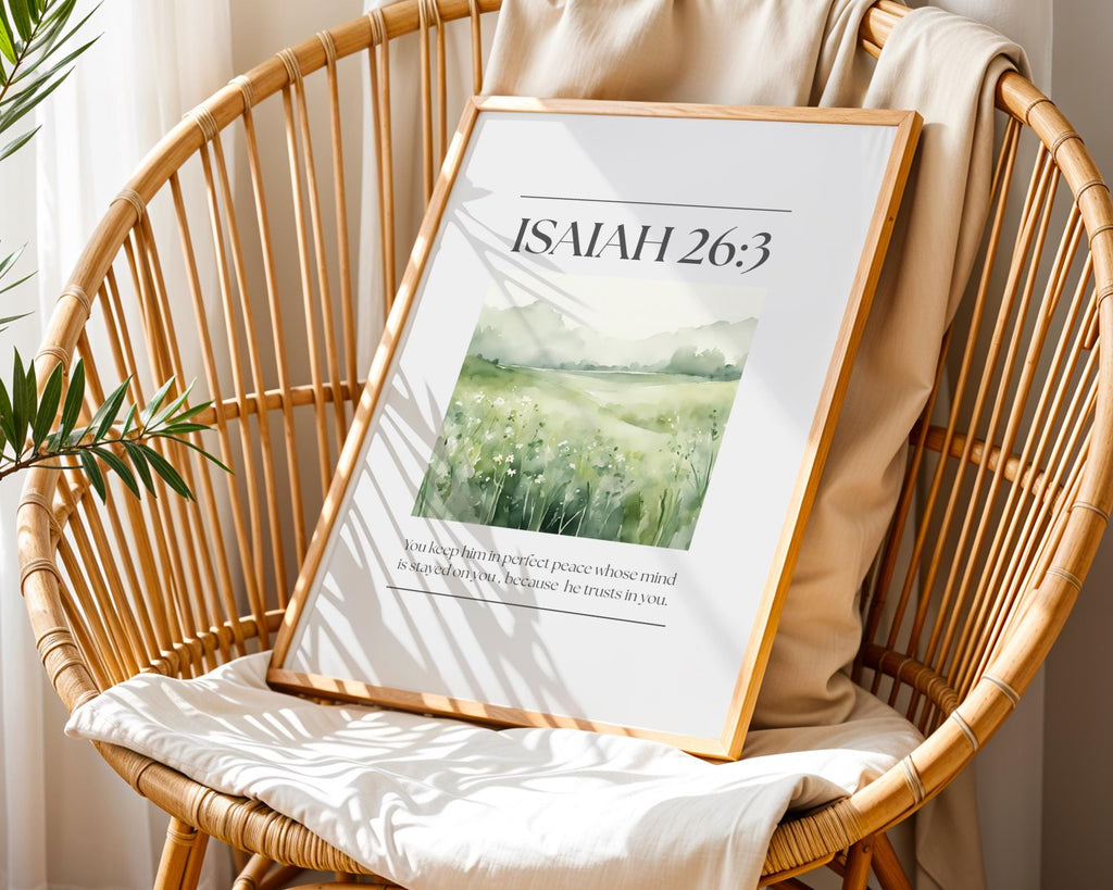 Green Christian Wall Art, Isaiah 26 Bible Verse Poster Print , Digital Download