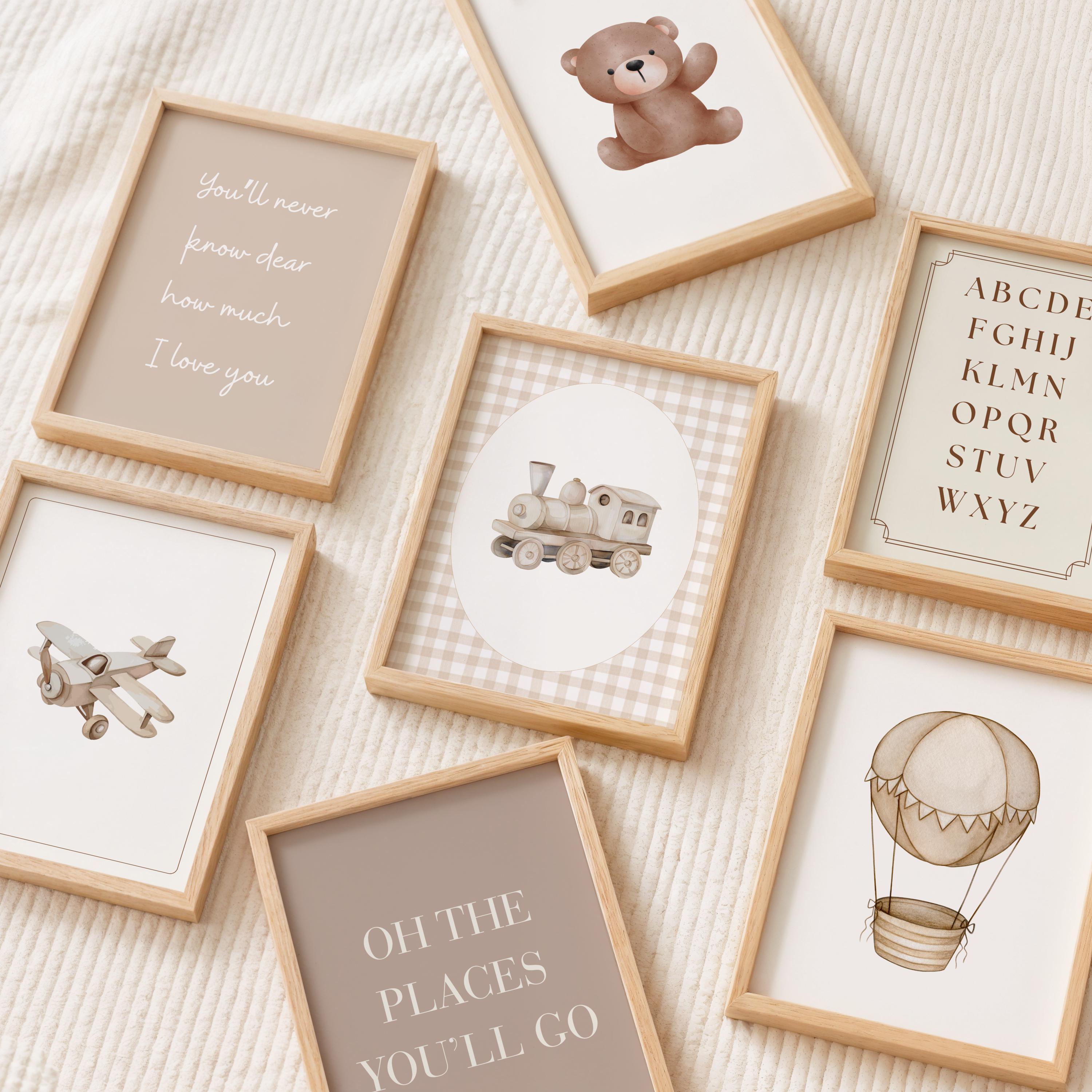 Vintage Printable Gallery Nursery Neutral, Kids Bedroom Boy Wall Art Prints Set, Digital Download