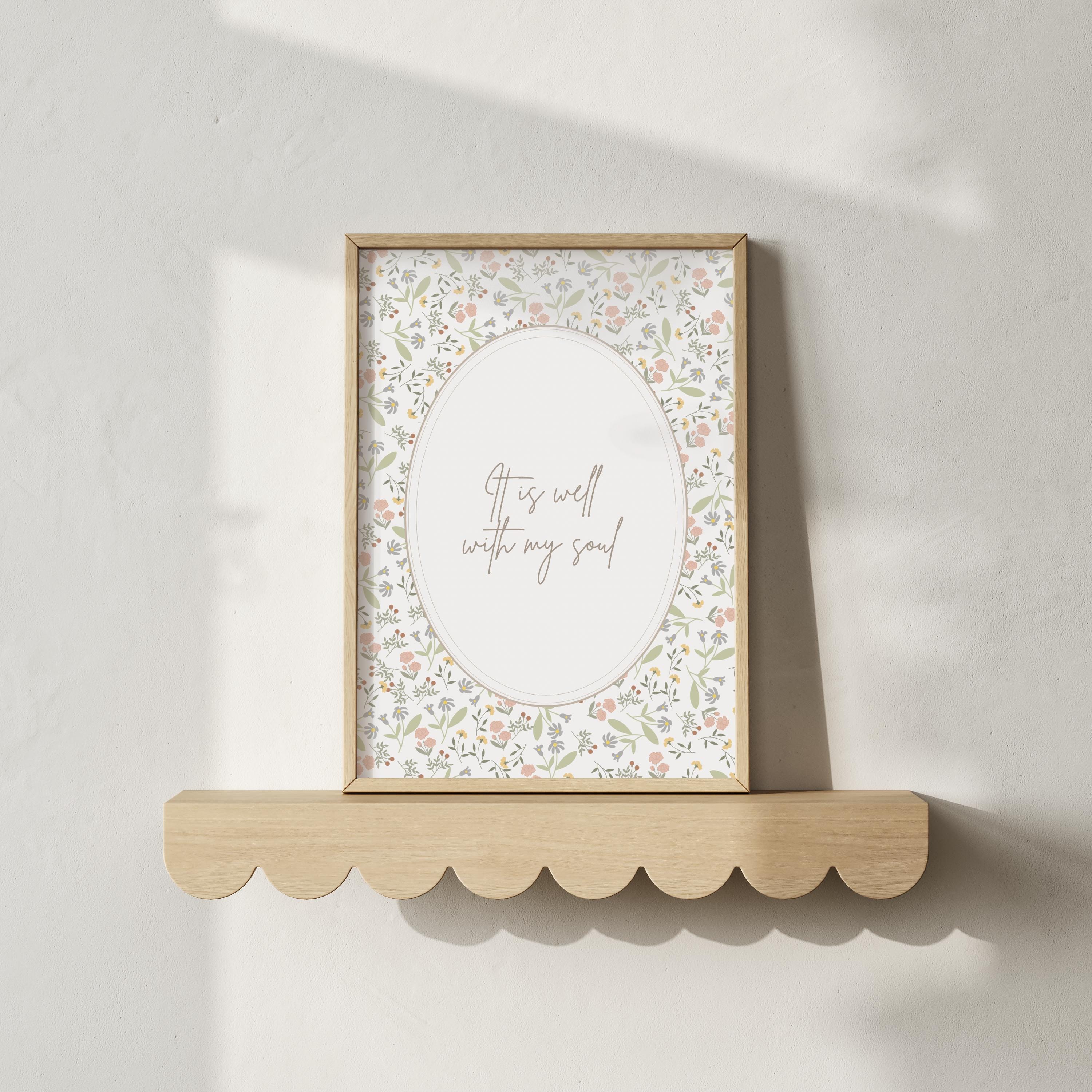 Vintage Floral It is Well Christian Wall Art, Hymn Poster Print, Digital Download