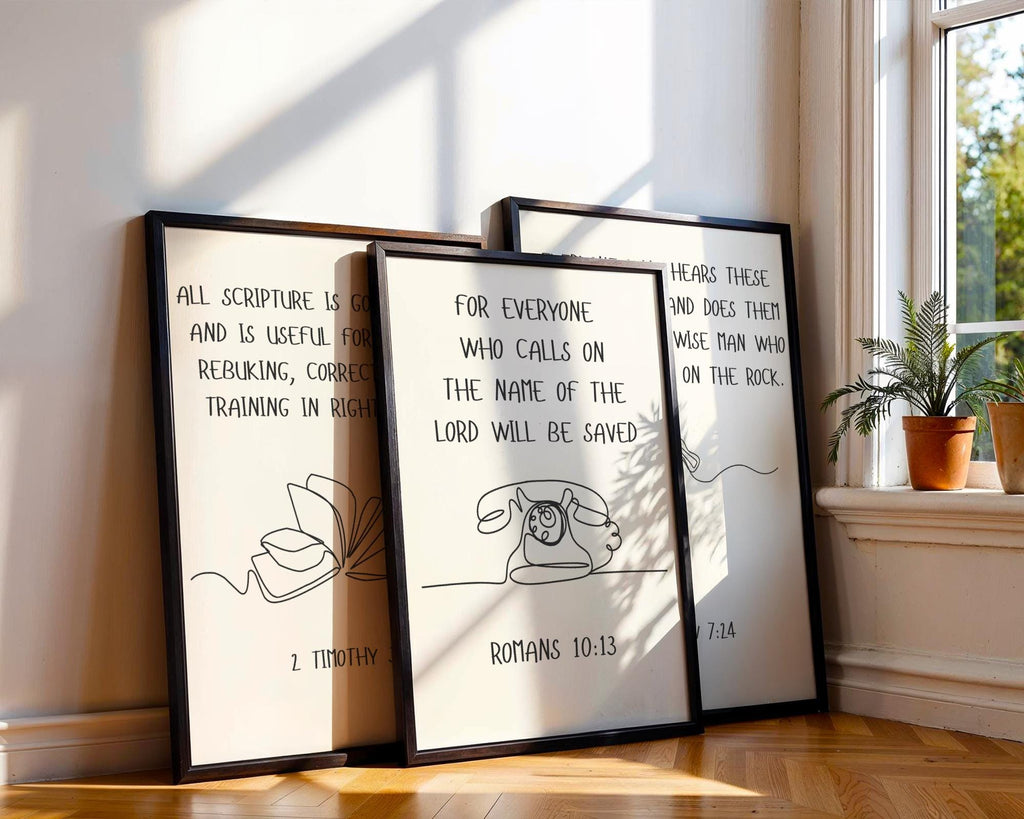 Drawing Christian Wall Art Print Set: Black & White Gallery Wall, Digital Download