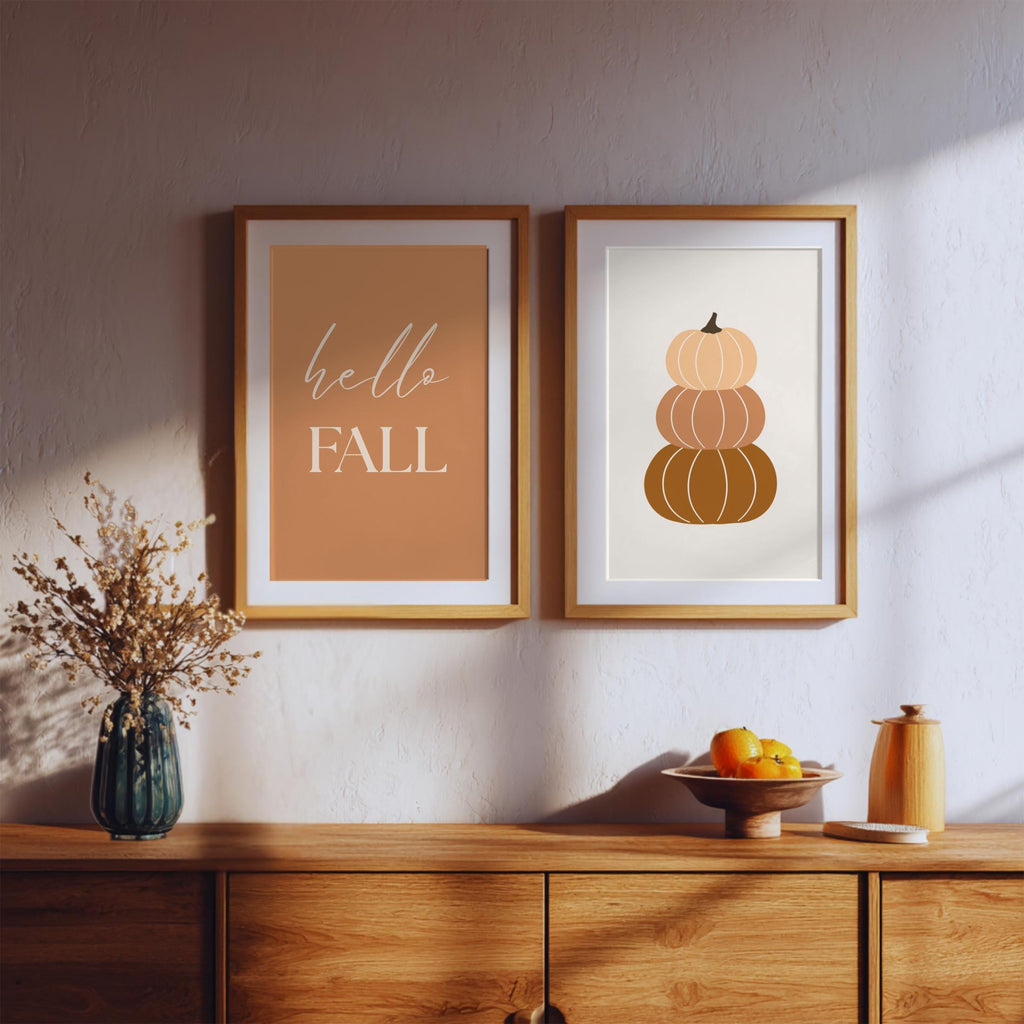 Printable Fall Wall Art, Orange Pumpkin Wall Poster Print Set (Digital Download)