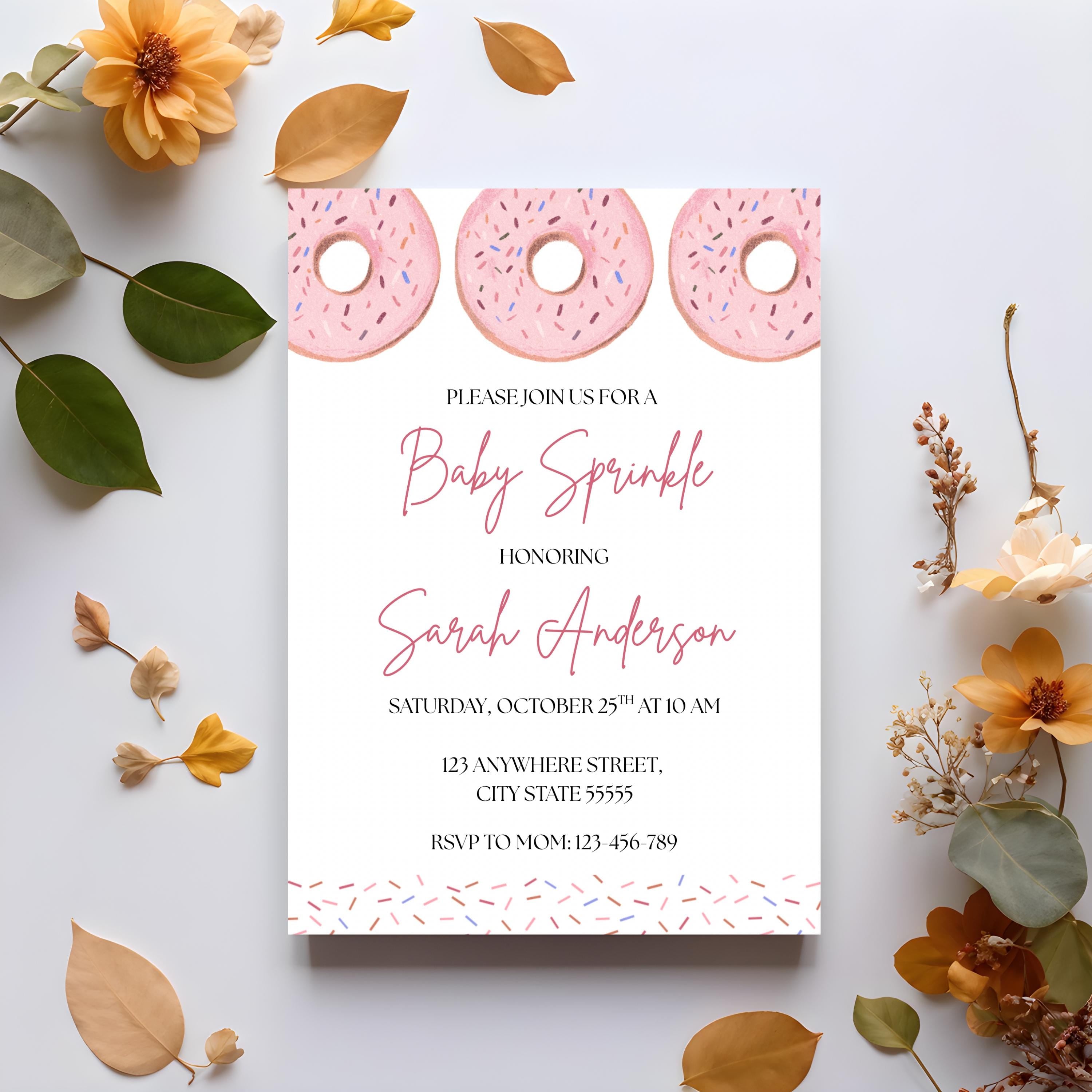 Pink Donut Baby Sprinkle Invitation: Editable Template (Digital Download)