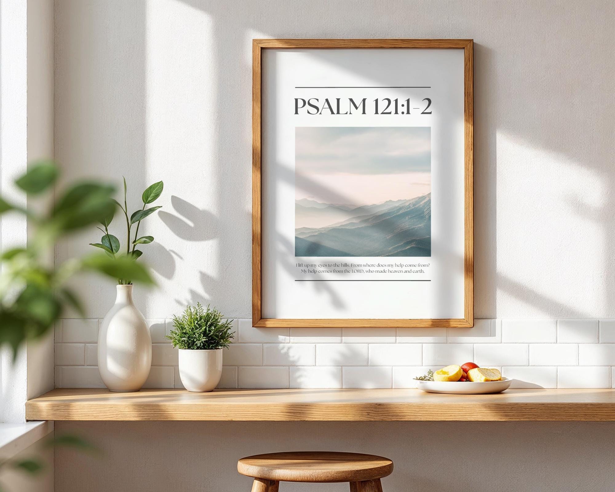 Grey Christian Wall Art, Psalm Bible Verse Quote Poster Print, Digital Download