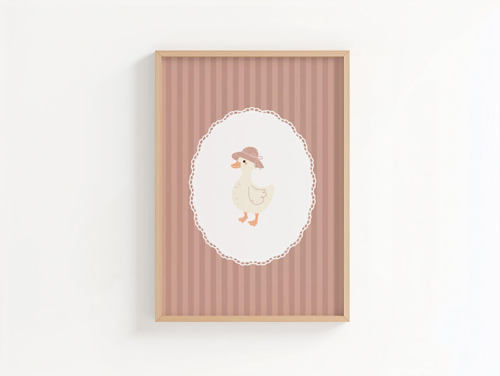 Vintage Girl Nursery Wall Art, Pink Coquette Goose Poster Print: Digital Download