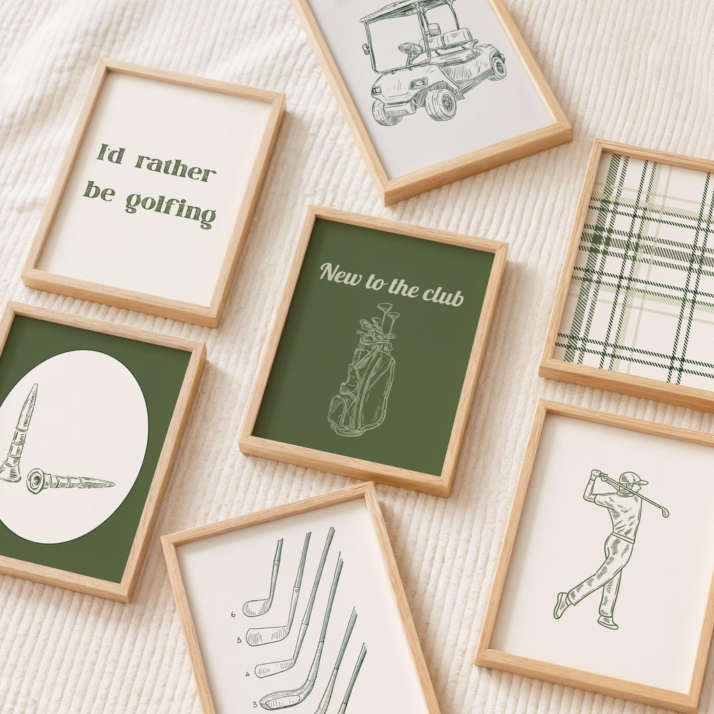 Golf Themed Nursery Prints: Green Wall Art Gallery Collage, Digital Download
