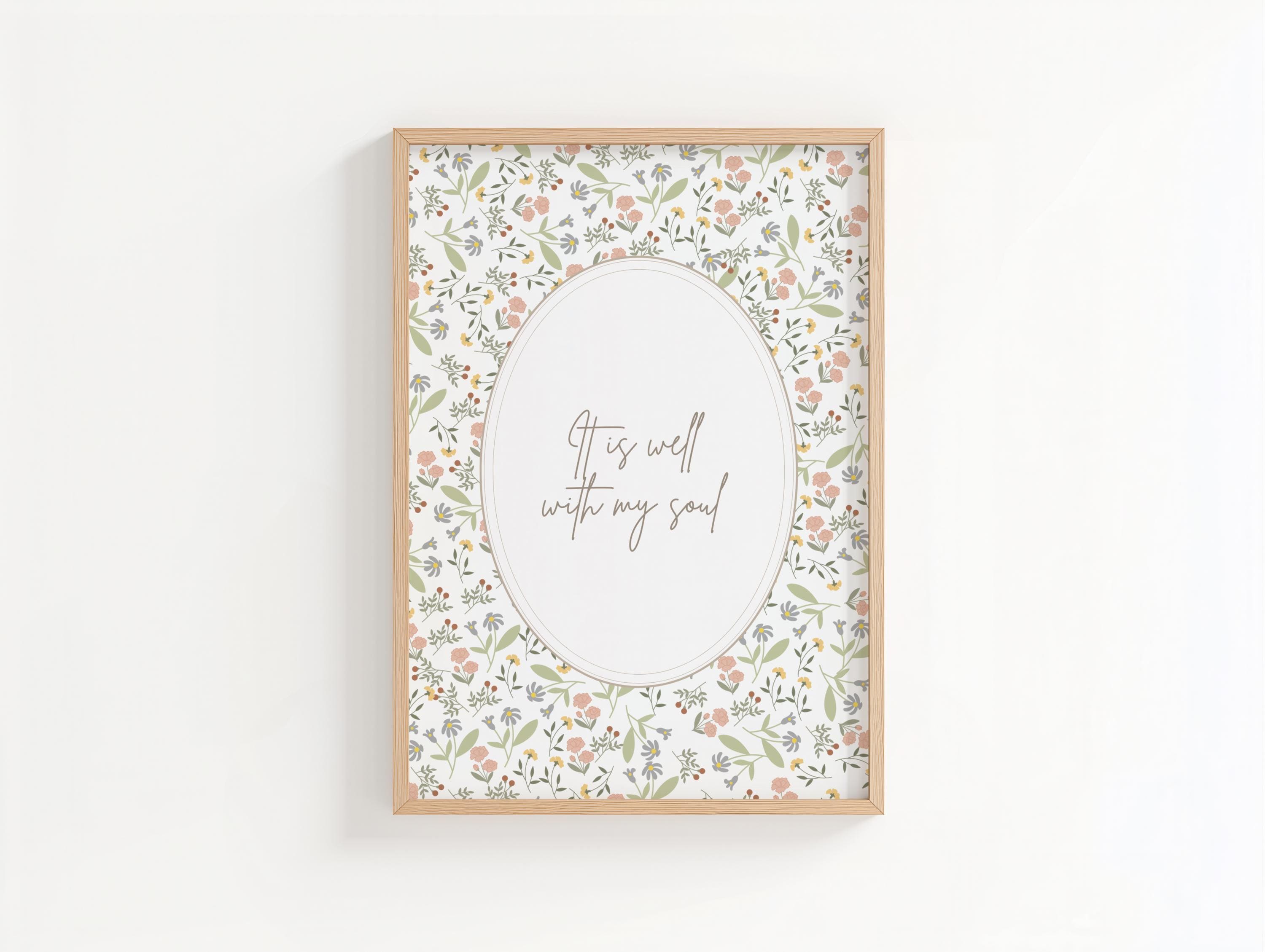 Vintage Floral It is Well Christian Wall Art, Hymn Poster Print, Digital Download