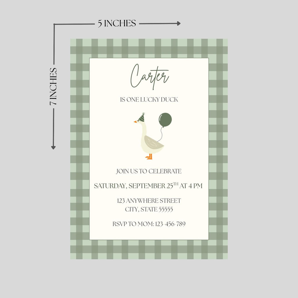 One Lucky Duck Birthday Invitation, Boys First Birthday Party Invite, Editable Template
