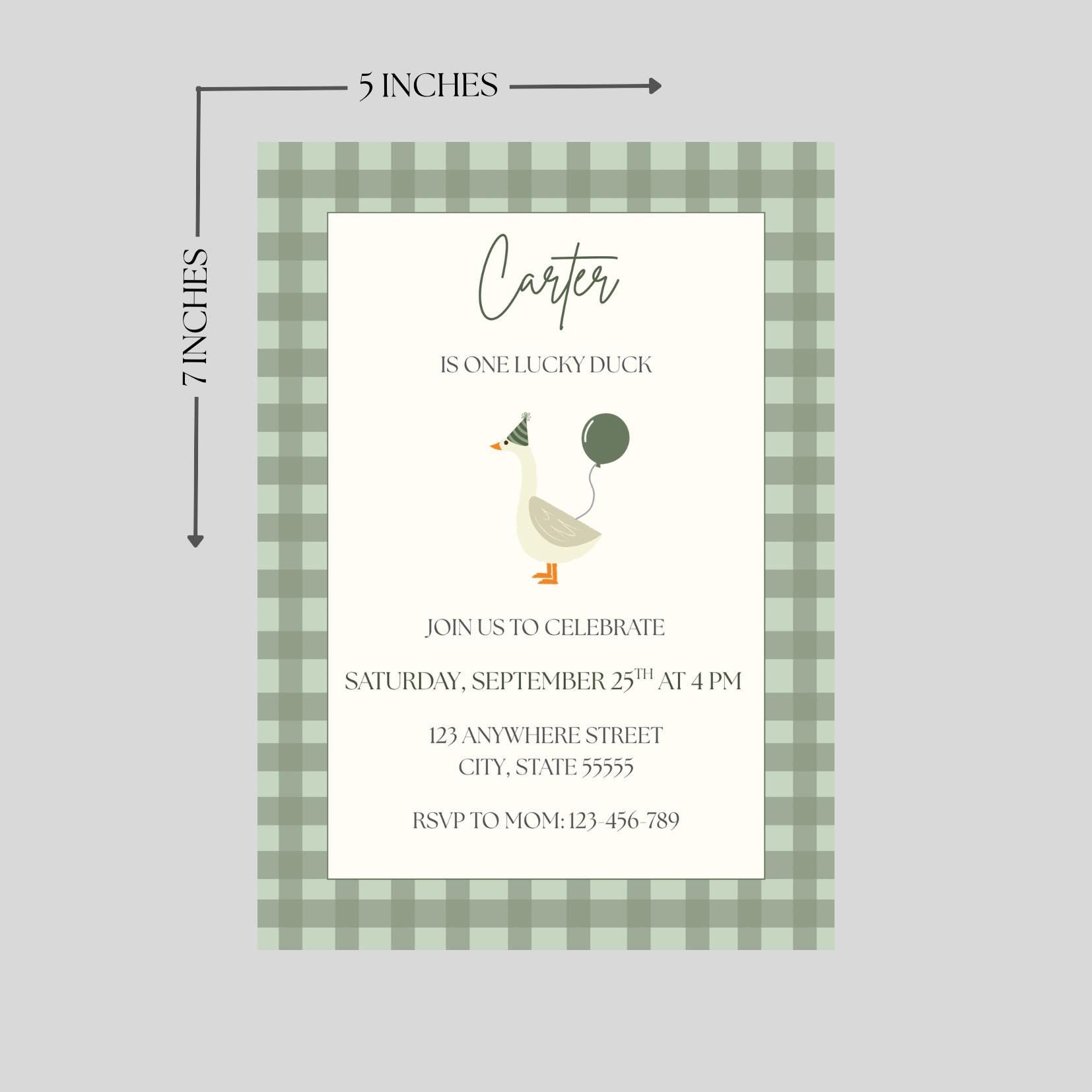 One Lucky Duck Birthday Invitation, Boys First Birthday Party Digital Invite, Editable Template