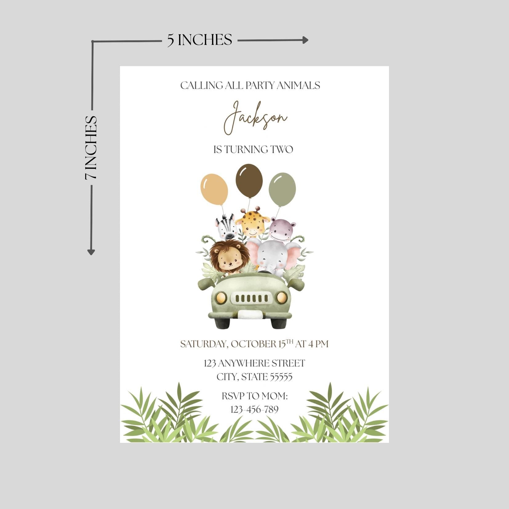 Safari Themed Birthday Invitation, Animal Party Invite, Editable Template