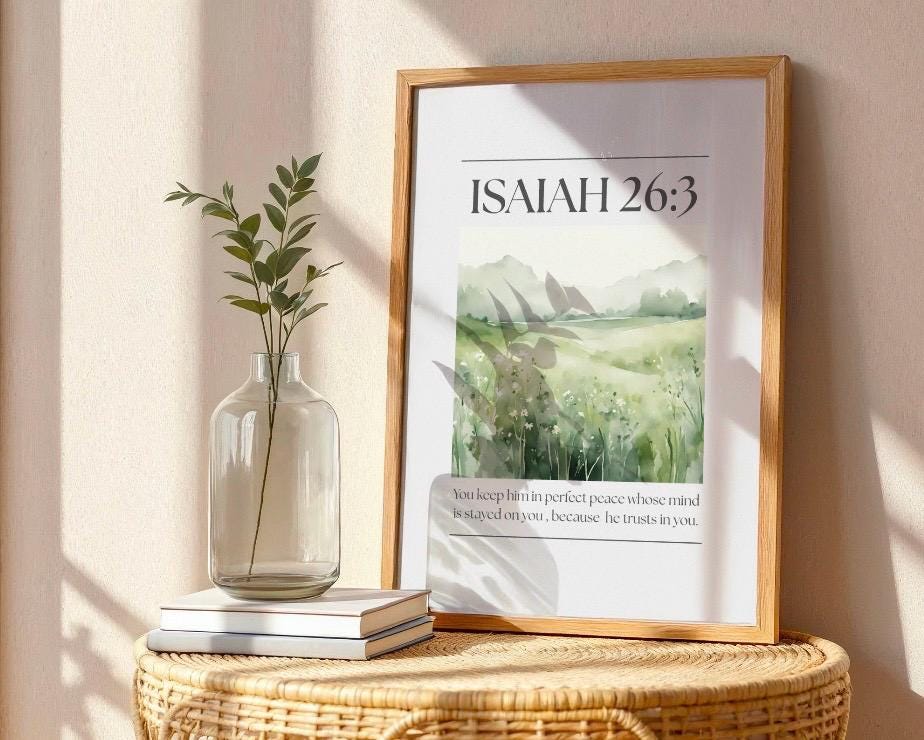 Green Christian Wall Art, Isaiah 26 Bible Verse Poster Print , Digital Download