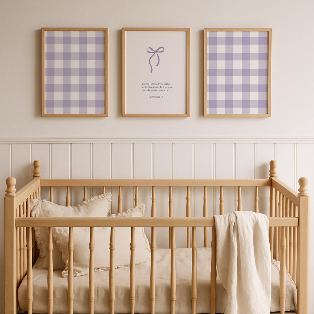 Christian Girl Nursery Wall Art, Printable Purple Vintage Bible Verse Quote Prints, Digital Download