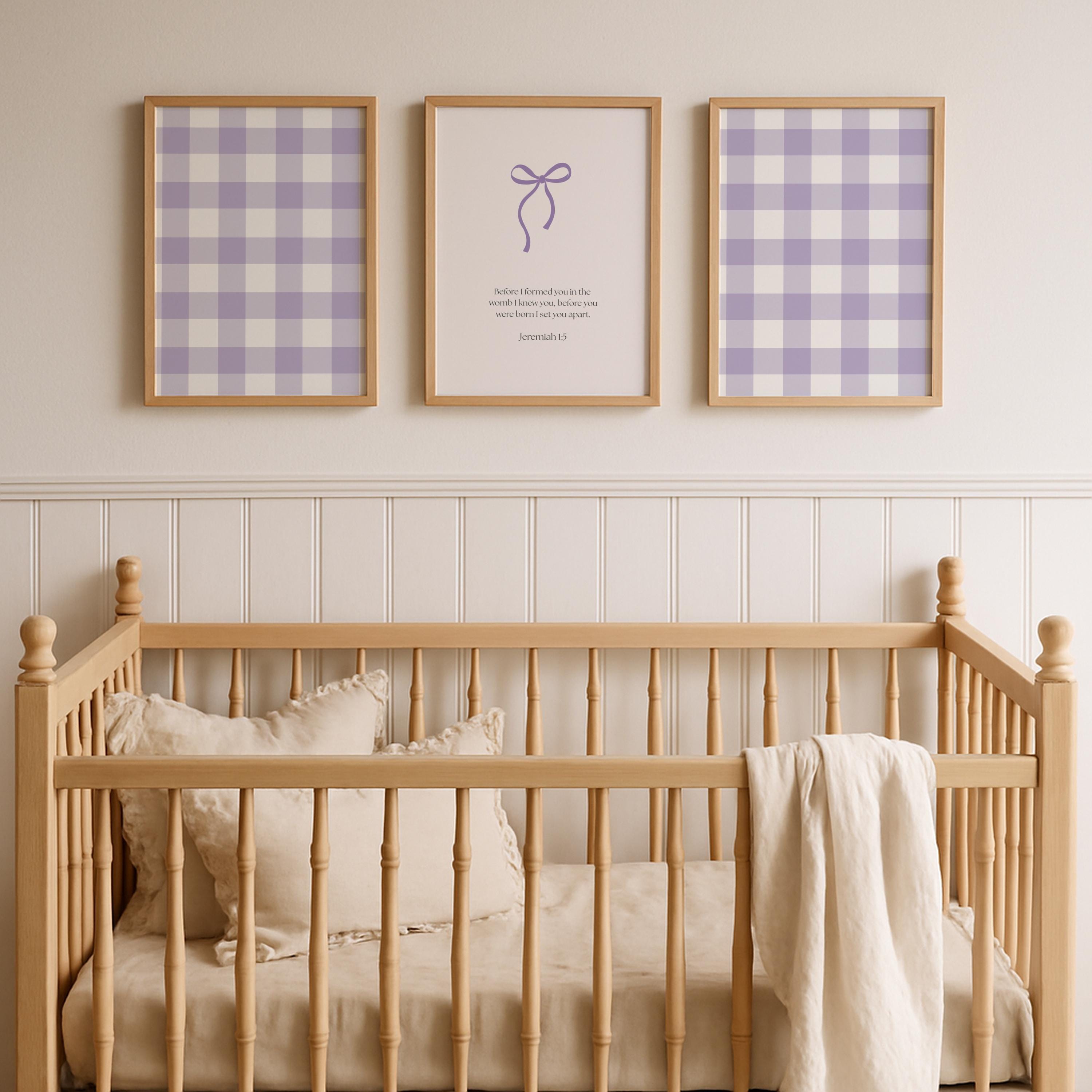 Christian Girl Nursery Wall Art, Printable Purple Vintage Bible Verse Quote Prints, Digital Download