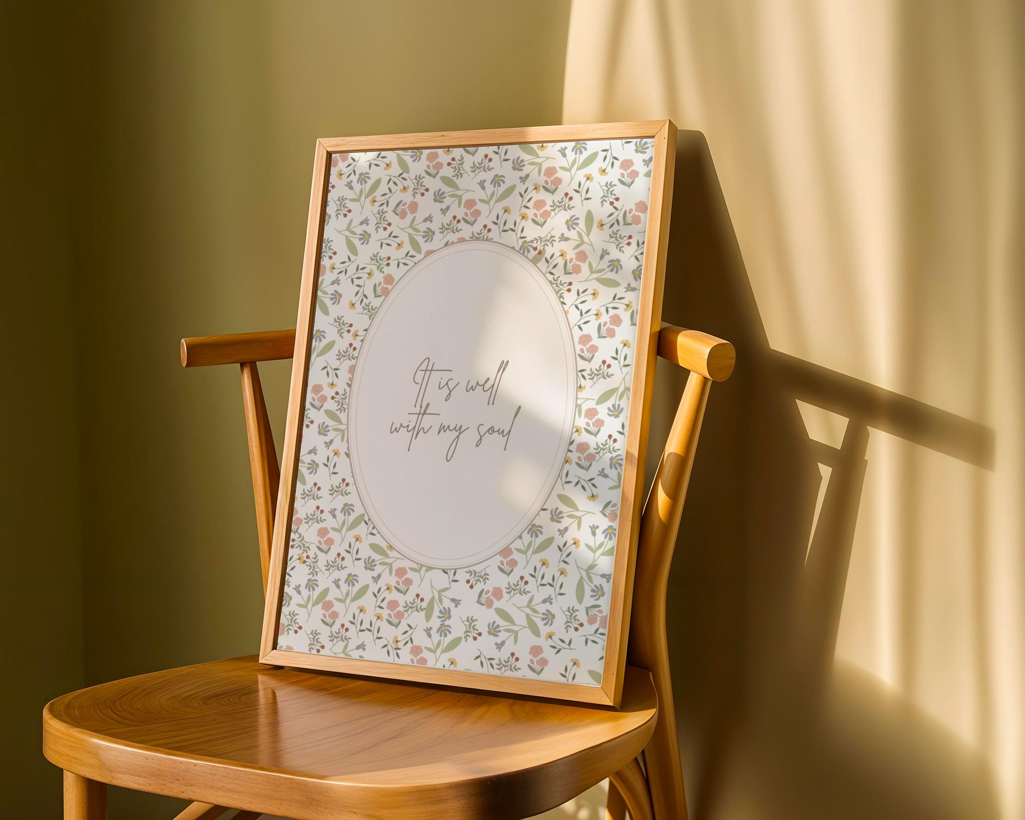 Vintage Floral It is Well Christian Wall Art, Hymn Poster Print, Digital Download