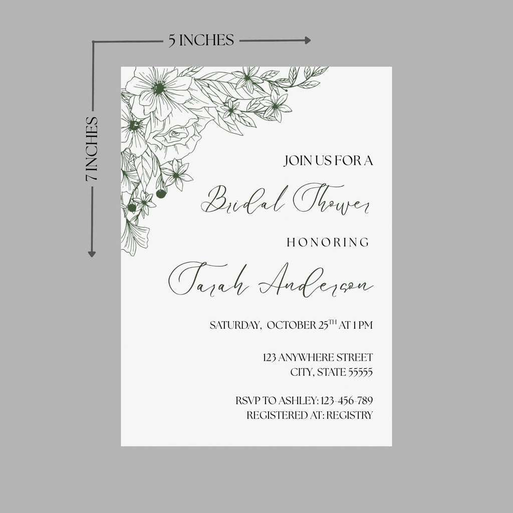 Sage Green Bridal Shower Invitation, 5x7 Floral Green Party Invite, Canva Editable Template