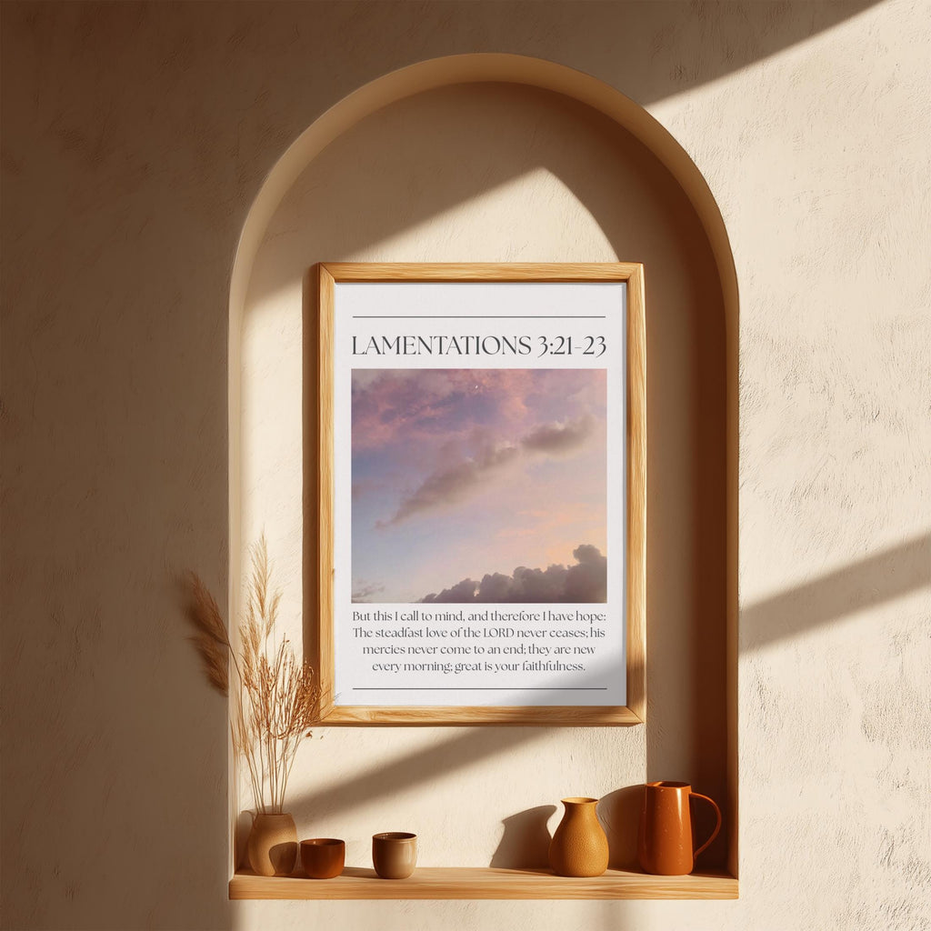 Lamentations 3 His Mercies Print, Pink Christian Wall Art Bible Verse Quote, Digital Download
