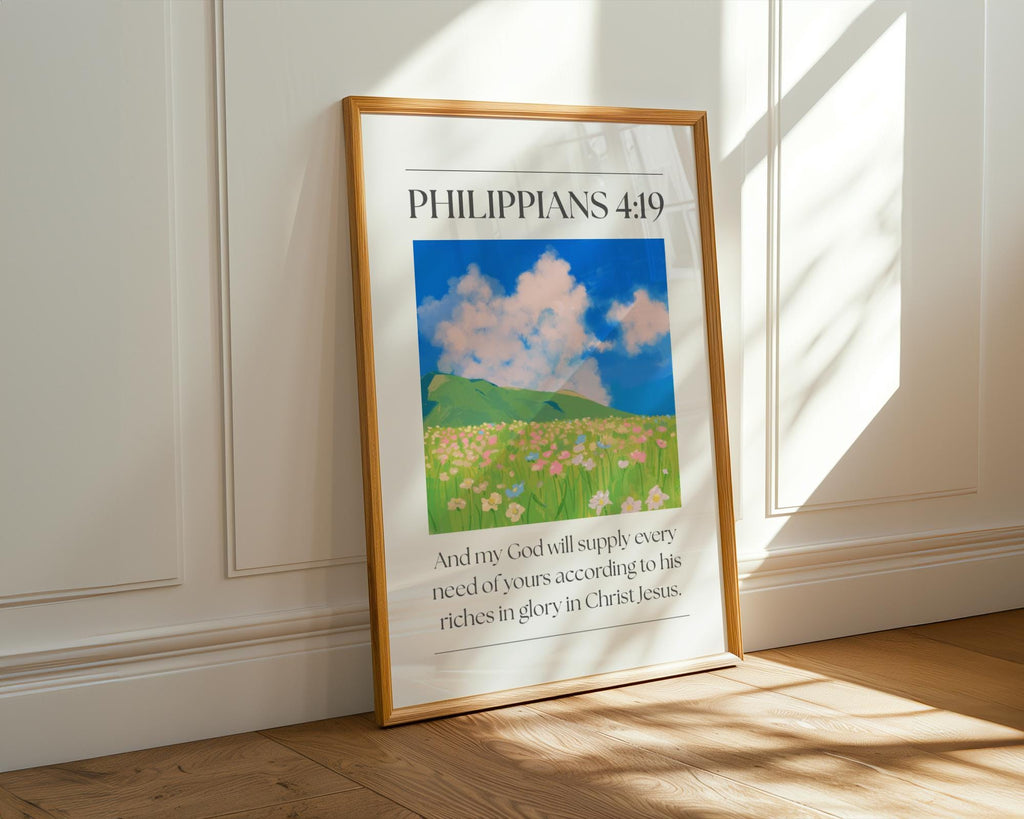 Floral Christian Wall Art, Pink Philippians 4 Bible Verse Quote Poster Print, Digital Download