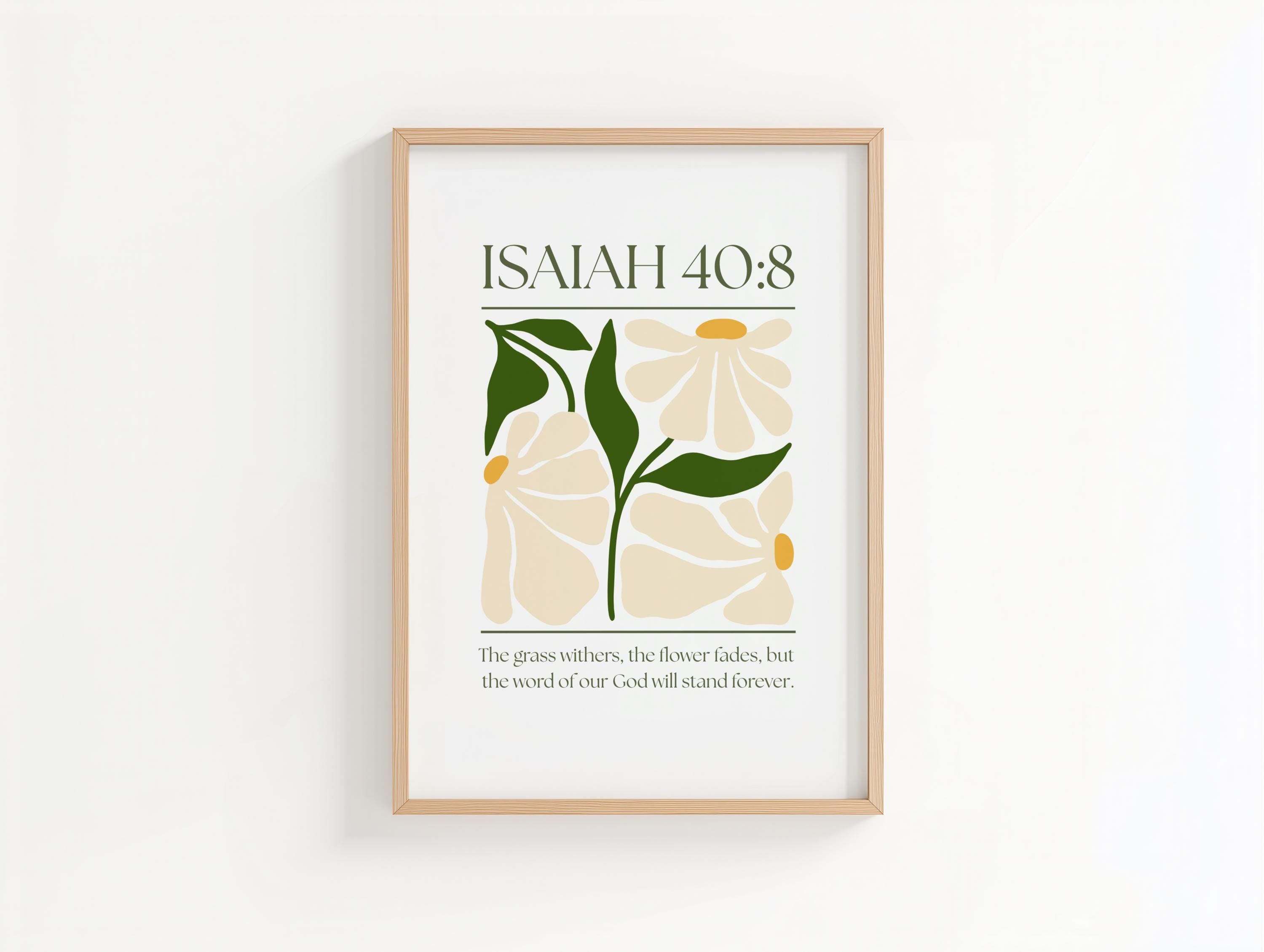 Floral Christian Wall Art, Abstract Isaiah 40 Bible Verse Poster Print, Digital Download