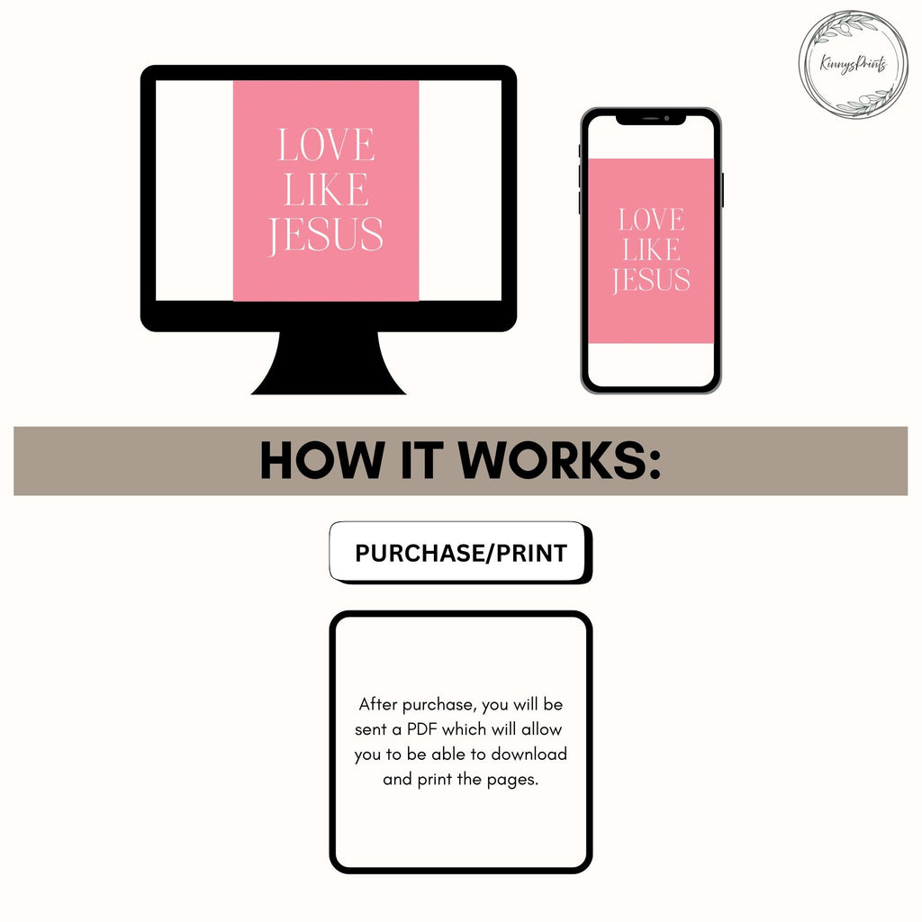 Pink Christian Wall Art, Love Like Jesus Poster Print for Bedroom Dorm, Digital Download