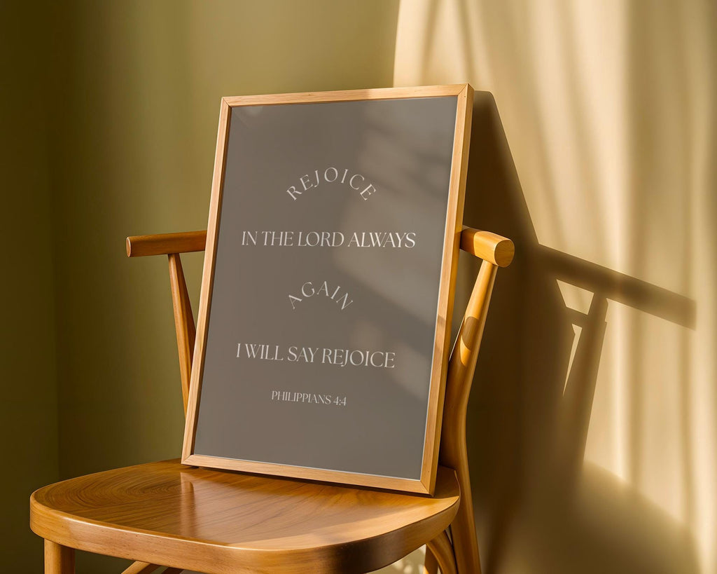 Brown Christian Wall Art, Rejoice Philippians 4 Bible Verse Print, Digital Download