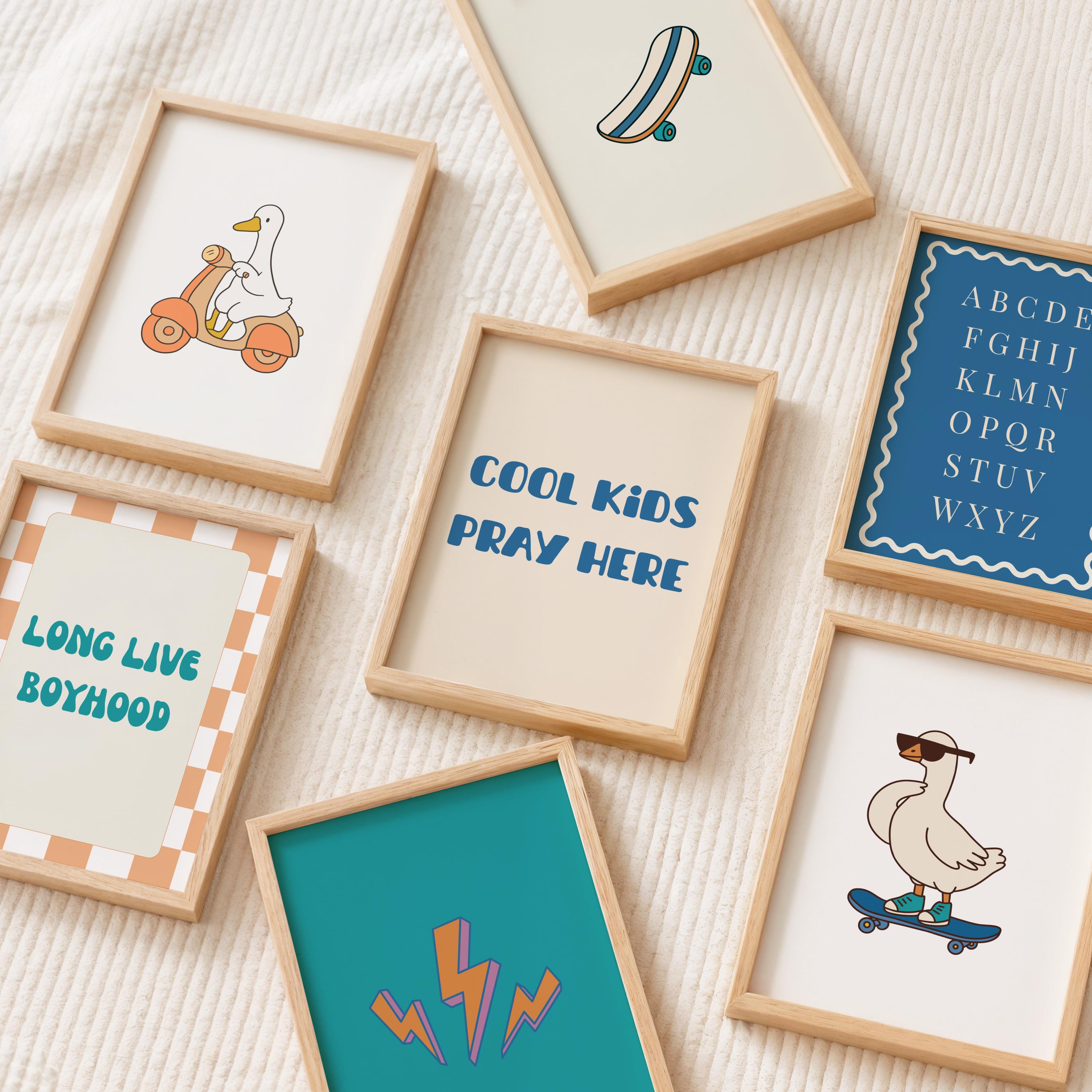 Christian Boy Printable Bedroom Wall Art, Retro Nursery Playroom Art Prints, Digital Download