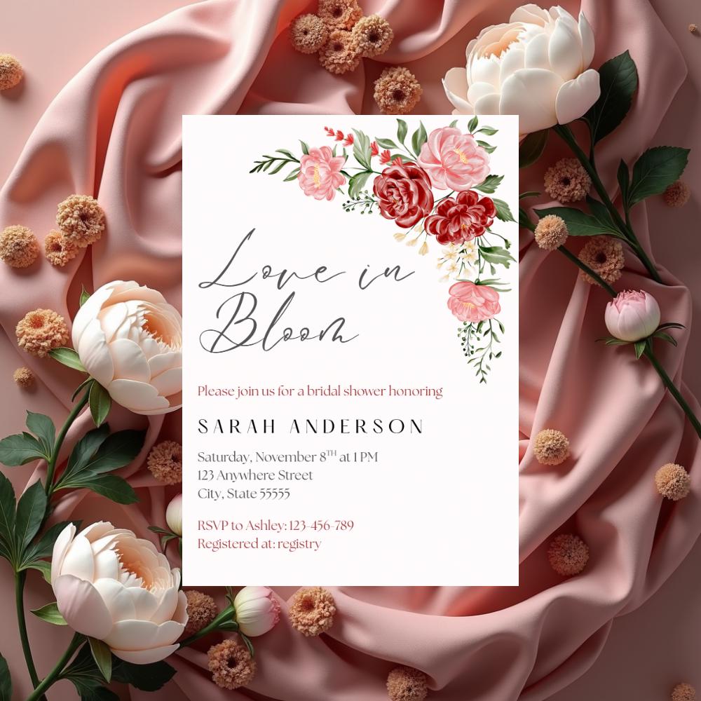 Pink Floral Bridal Shower Invitation: Canva Editable Template