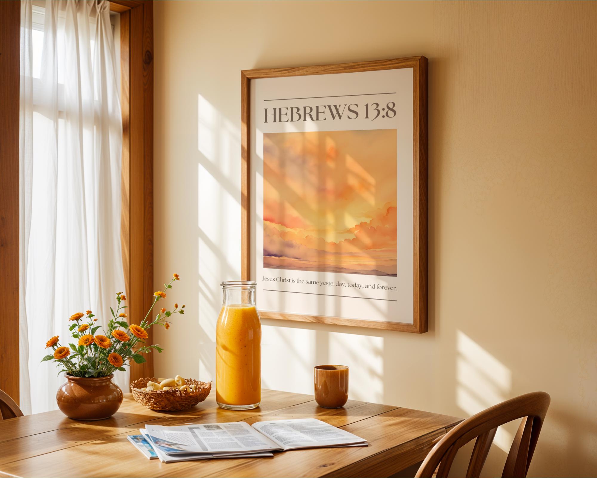 Orange Christian Wall Art, Hebrews 13 Bible Verse Quote Poster Print, Digital Download