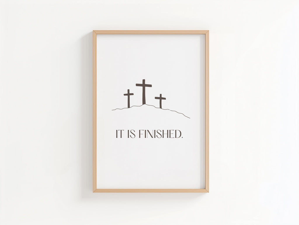 It is Finished Christian Wall Art, Black and White Poster Print, Digital Download