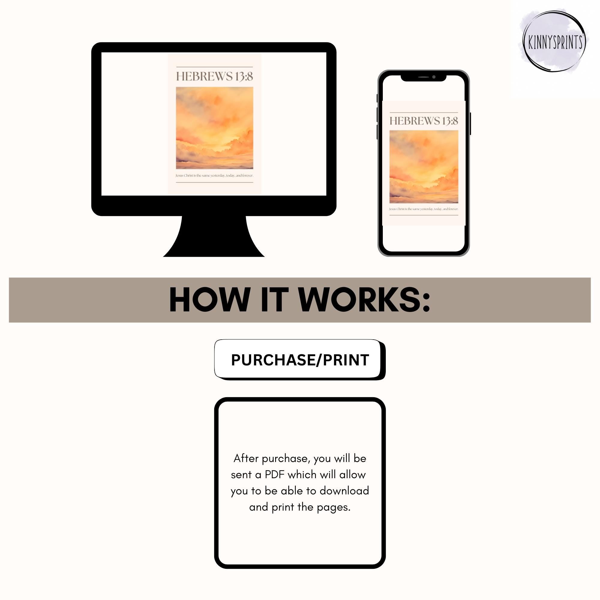 Orange Christian Wall Art, Hebrews 13 Bible Verse Quote Poster Print, Digital Download