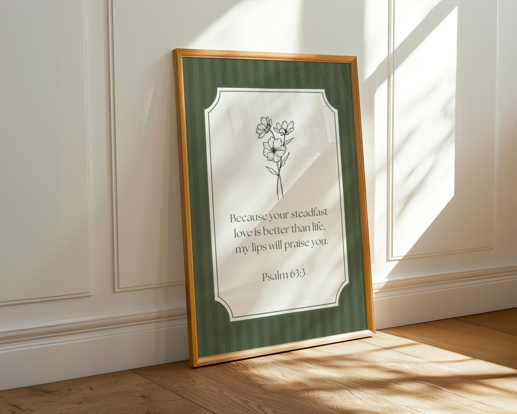 Printable Green Christian Wall Art, Vintage Floral Psalm Bible Verse Print, Digital Download