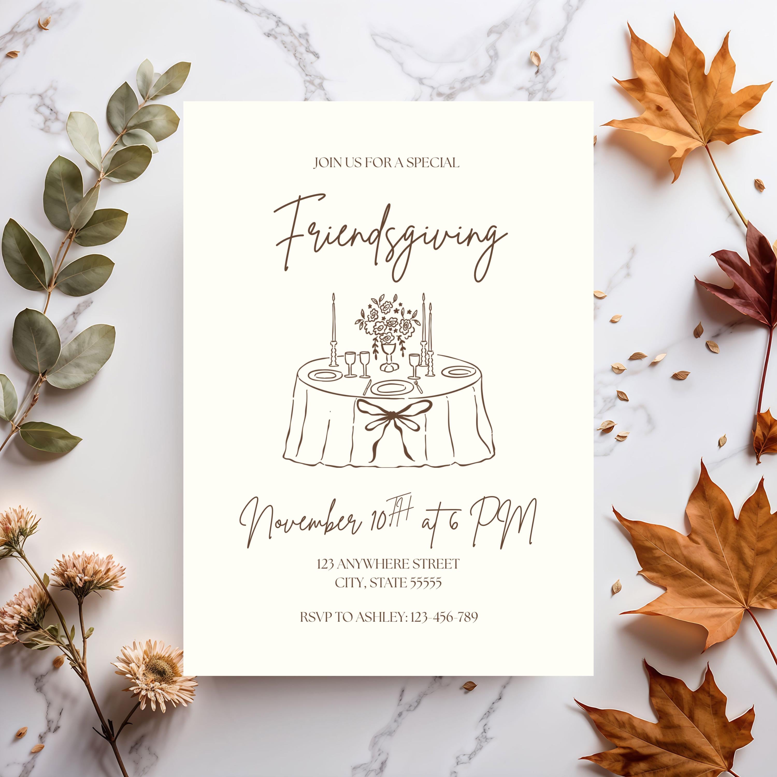 Editable Friendsgiving Party Invitation Template, Thanksgiving Dinner Invite, Hand Drawn Whimsical Holiday Invite, Digital Download