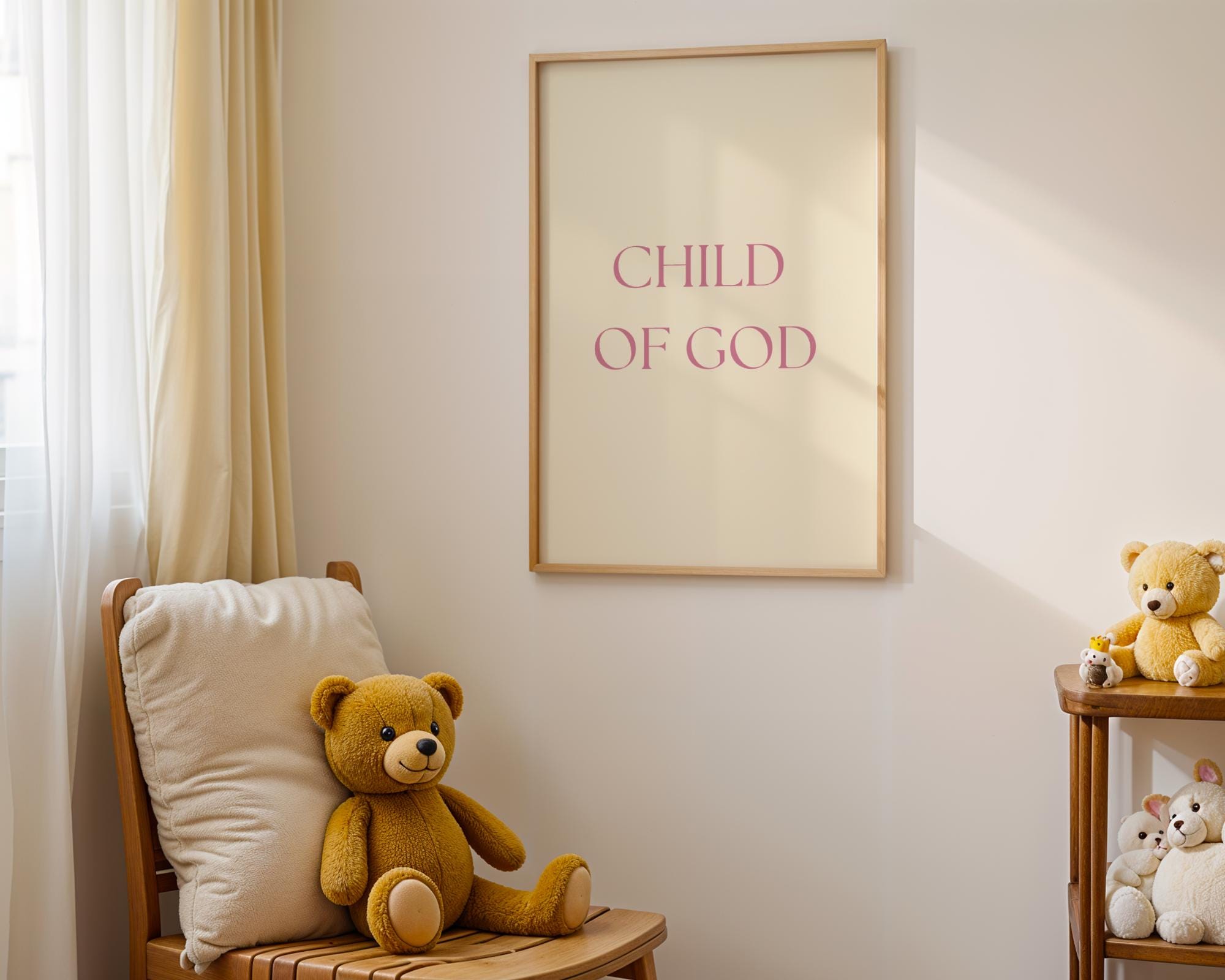 Christian Girl Printable Bedroom Nursery Wall Art, Pink Yellow Bible Verse Prints, Digital Download